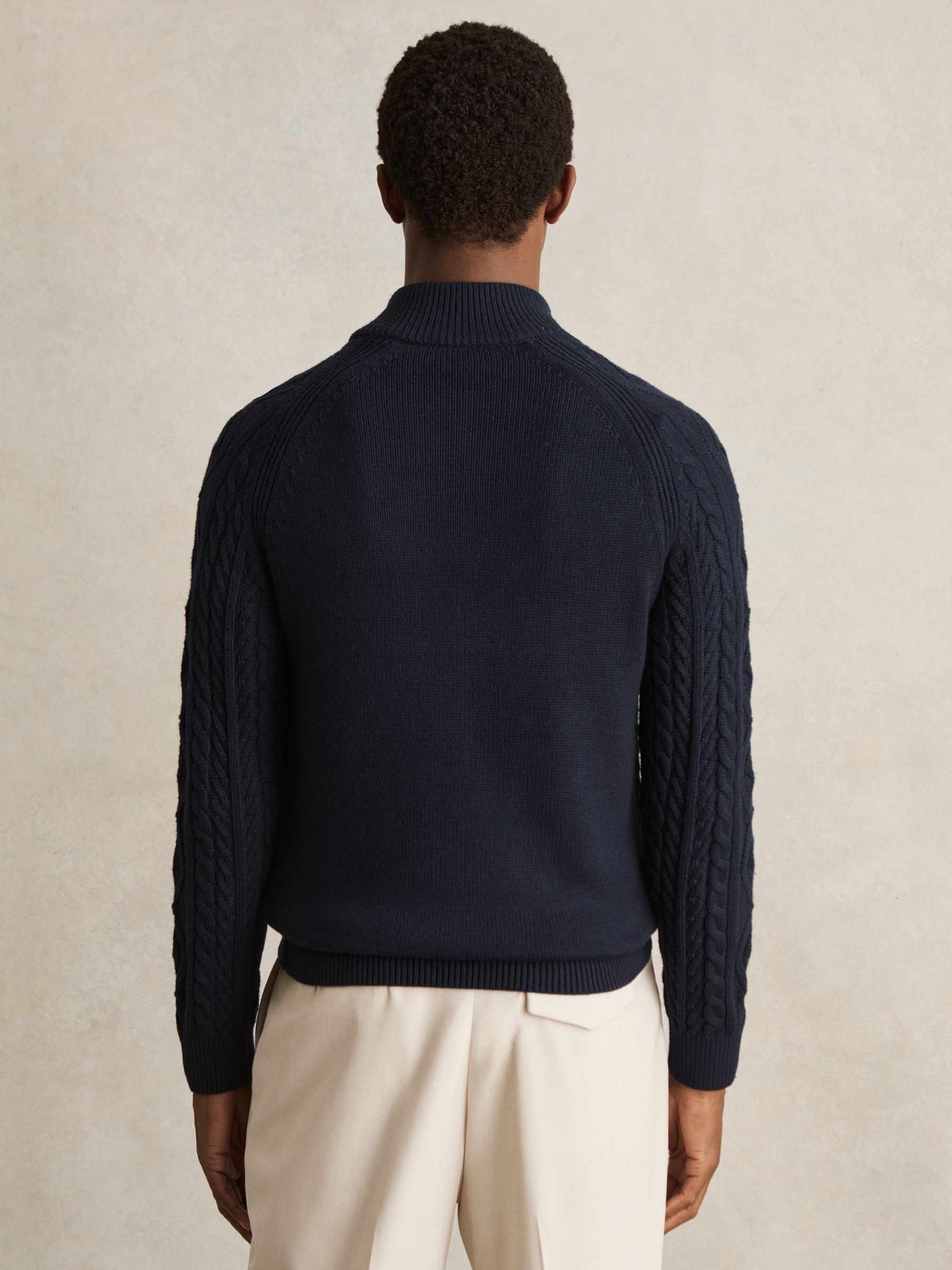 Cable-Knit Half-Zip Jumper in Navy