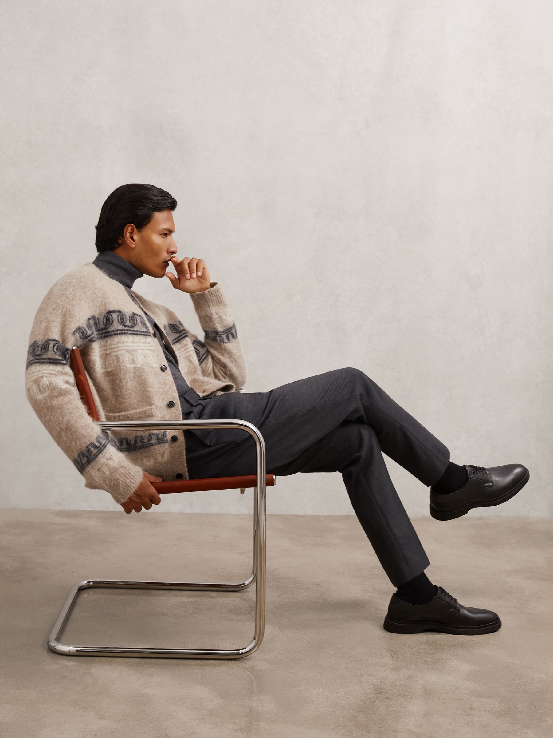 Alpaca Wool-Blend Fair Isle Cardigan in Oatmeal