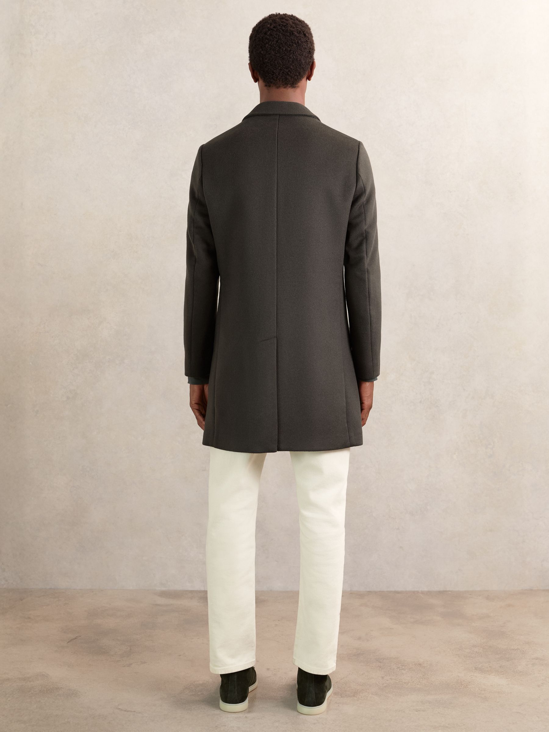 Wool-Blend Single-Breasted Overcoat in Dark Khaki Green