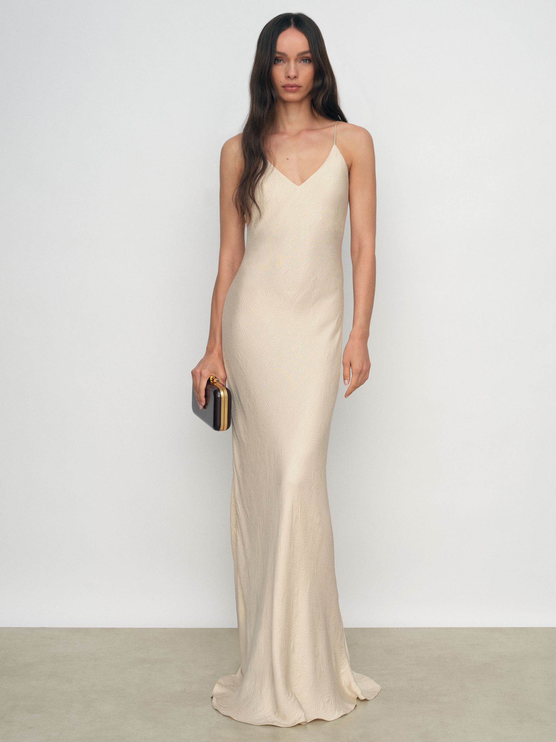 Jacquard Maxi Slip Dress in Champagne Neutral