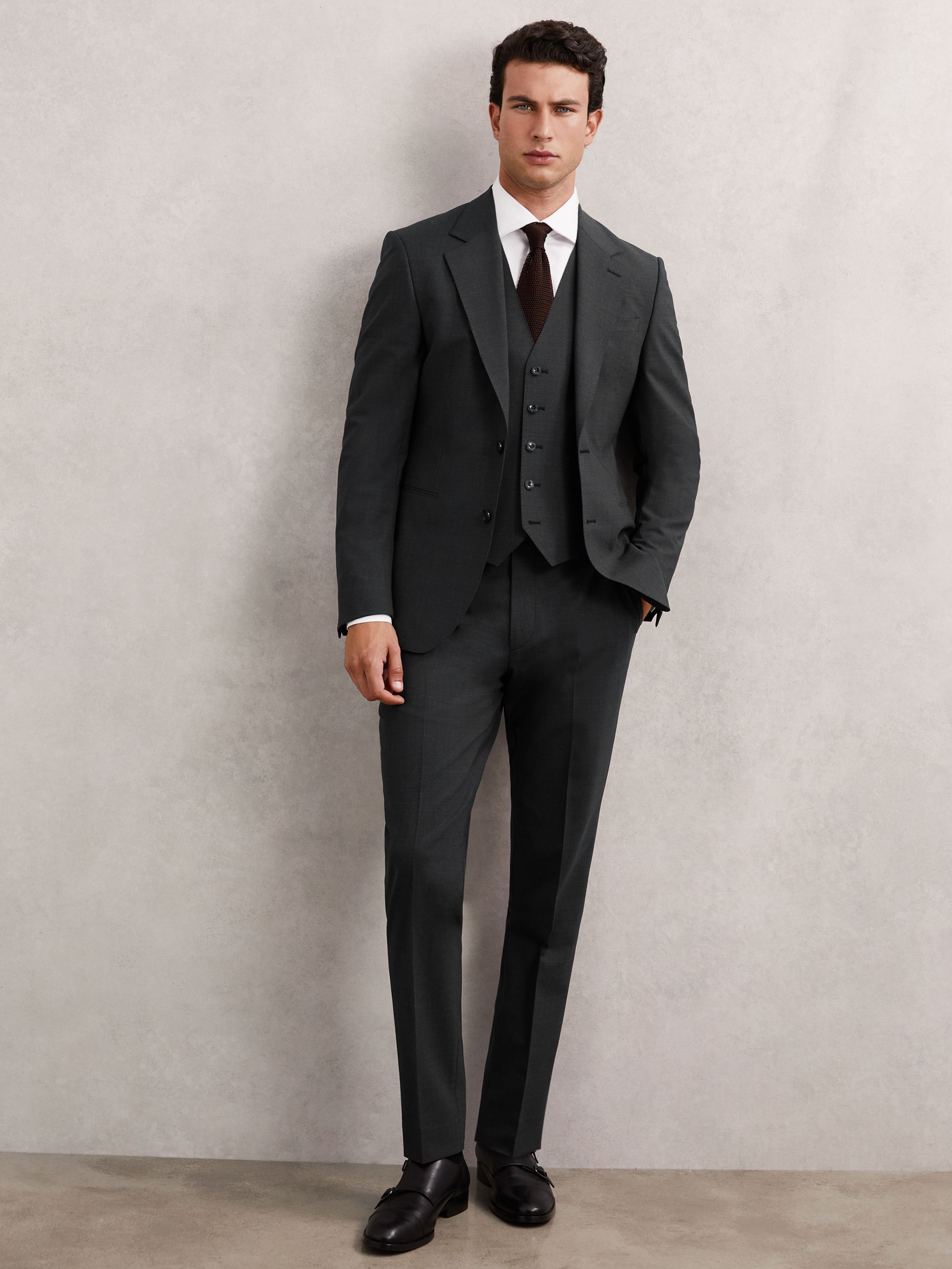 Wool-Blend Single-Breasted Suit Blazer Slim-Fit in Grey