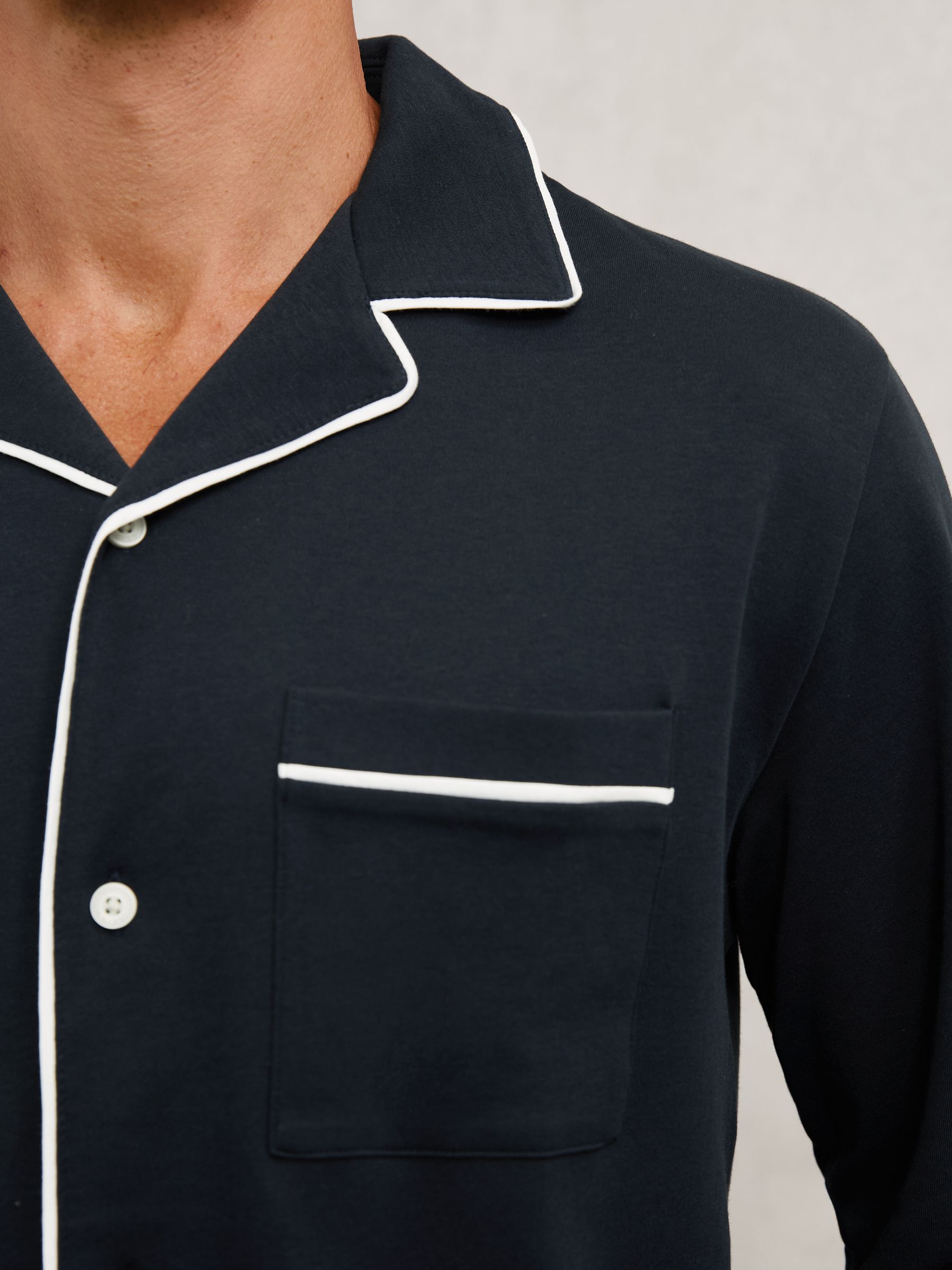 Cotton Piped Pyjamas Set in Navy