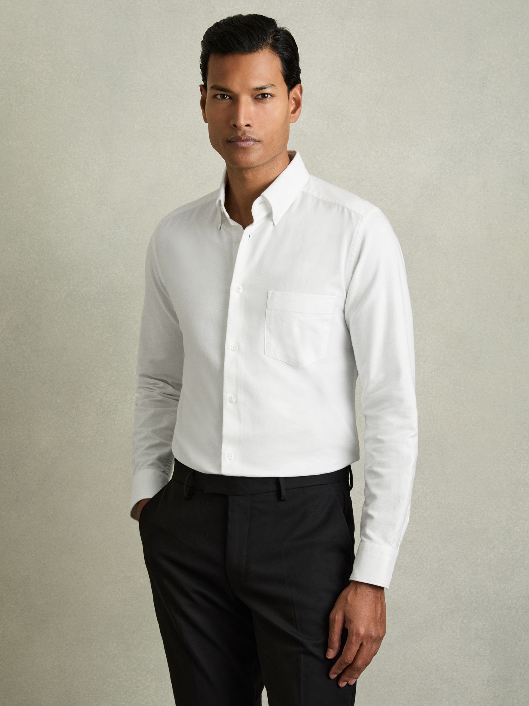 Slim-Fit Button-Down Collar Cotton Oxford Shirt in White