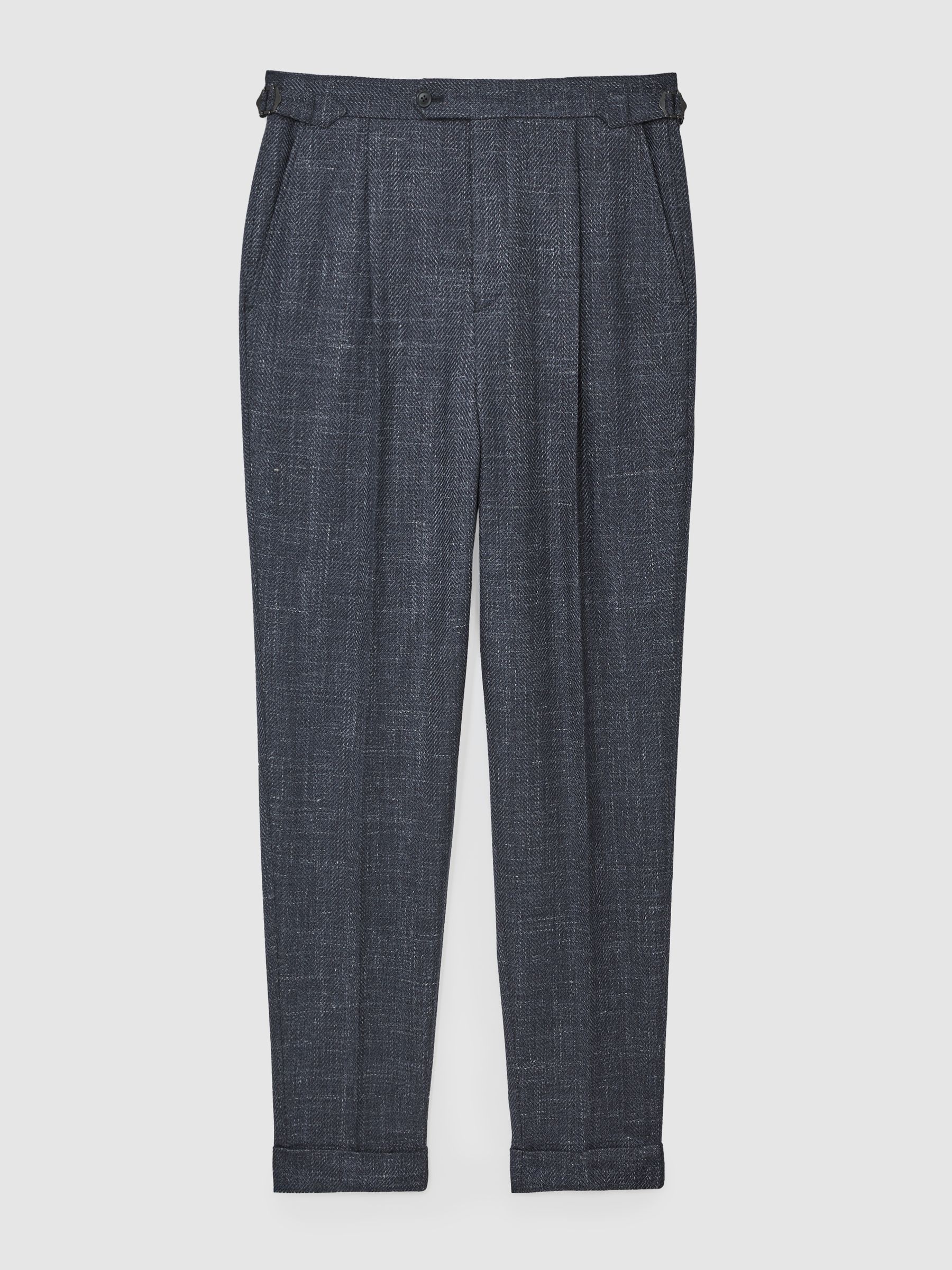Wool-Blend Slim Herringbone Trousers in Navy