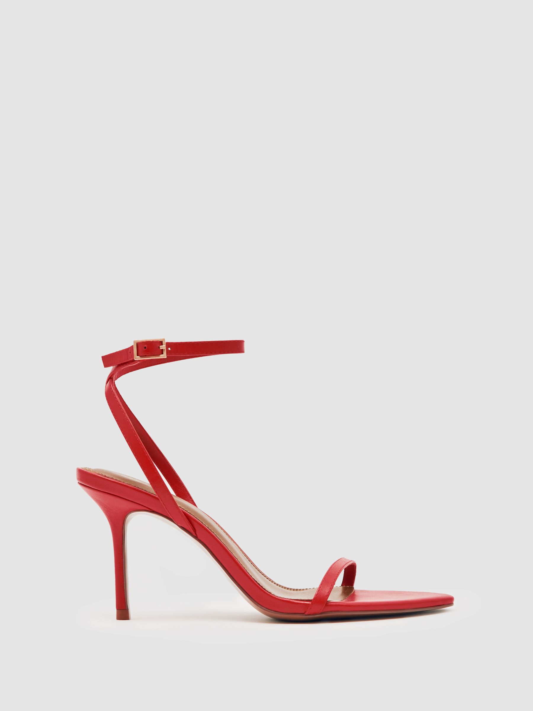 Leather Strappy Stiletto Sandals in Red