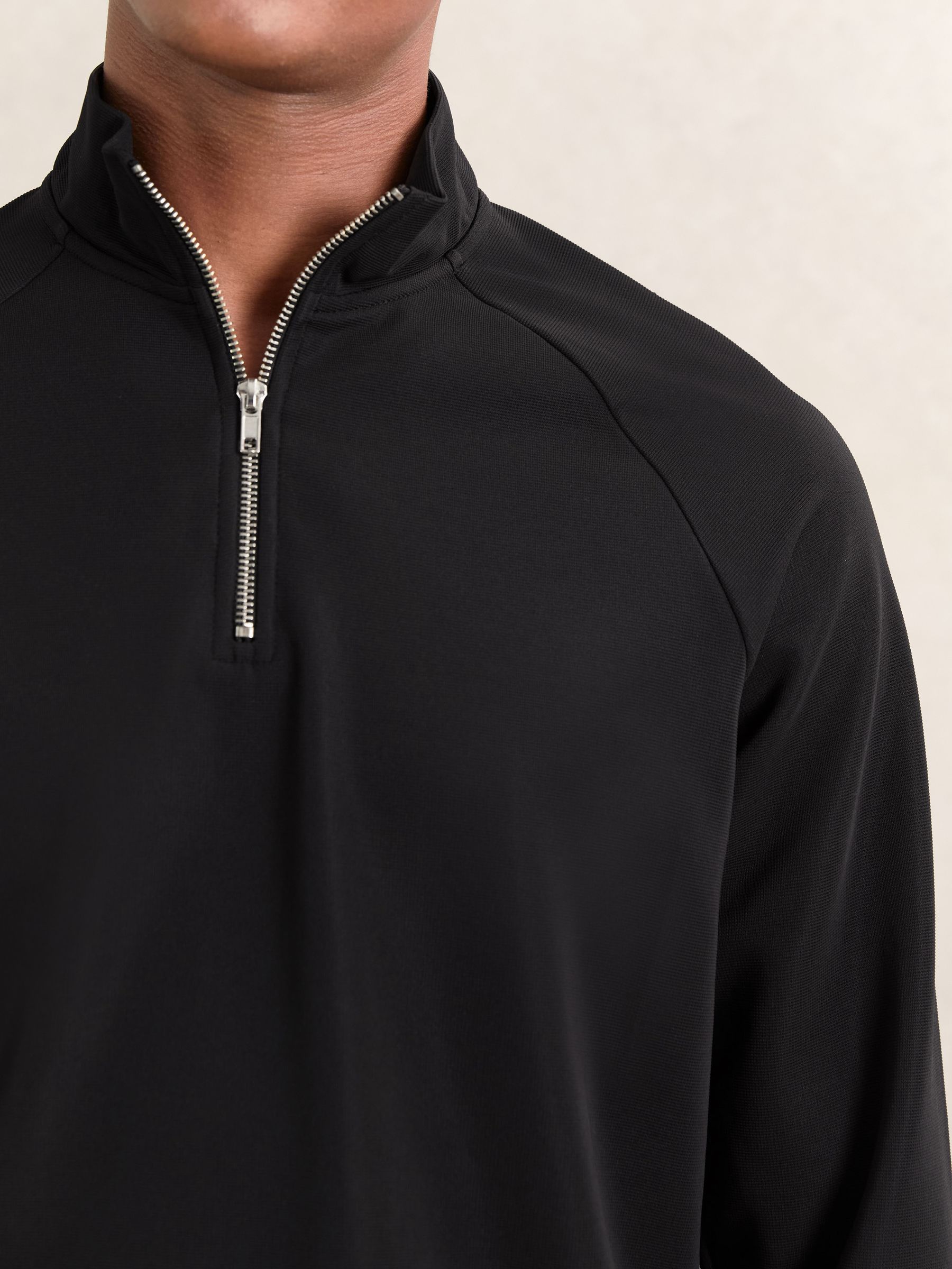 Half-Zip Funnel-Neck Sweatshirt in Black
