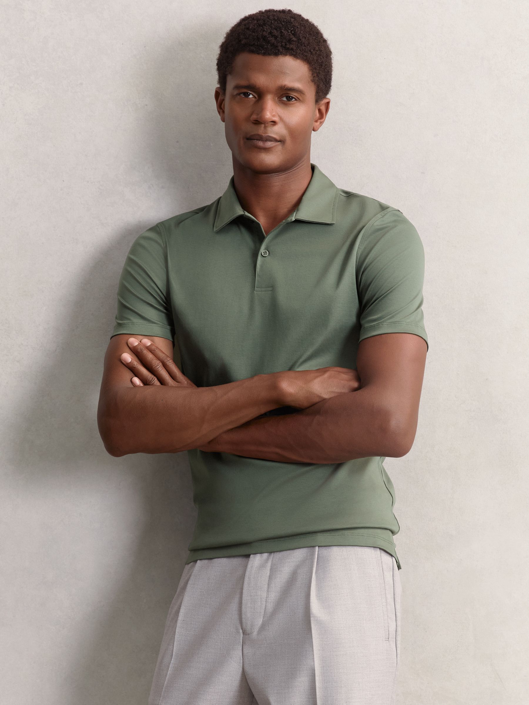 Air-Water Cotton Polo Shirt in Kale Green