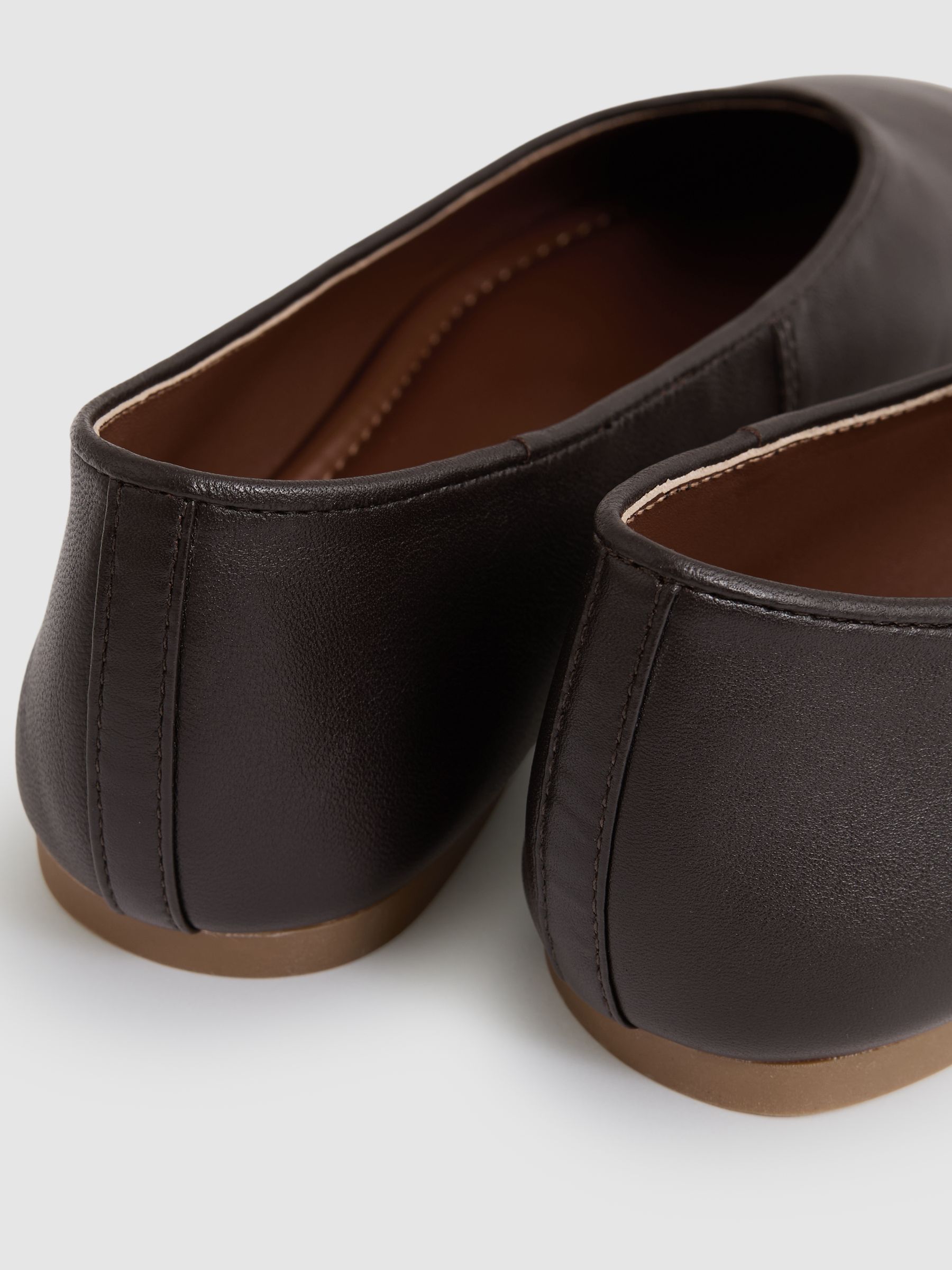 Leather Rounded-Point Toe Ballet Flats in Chocolate