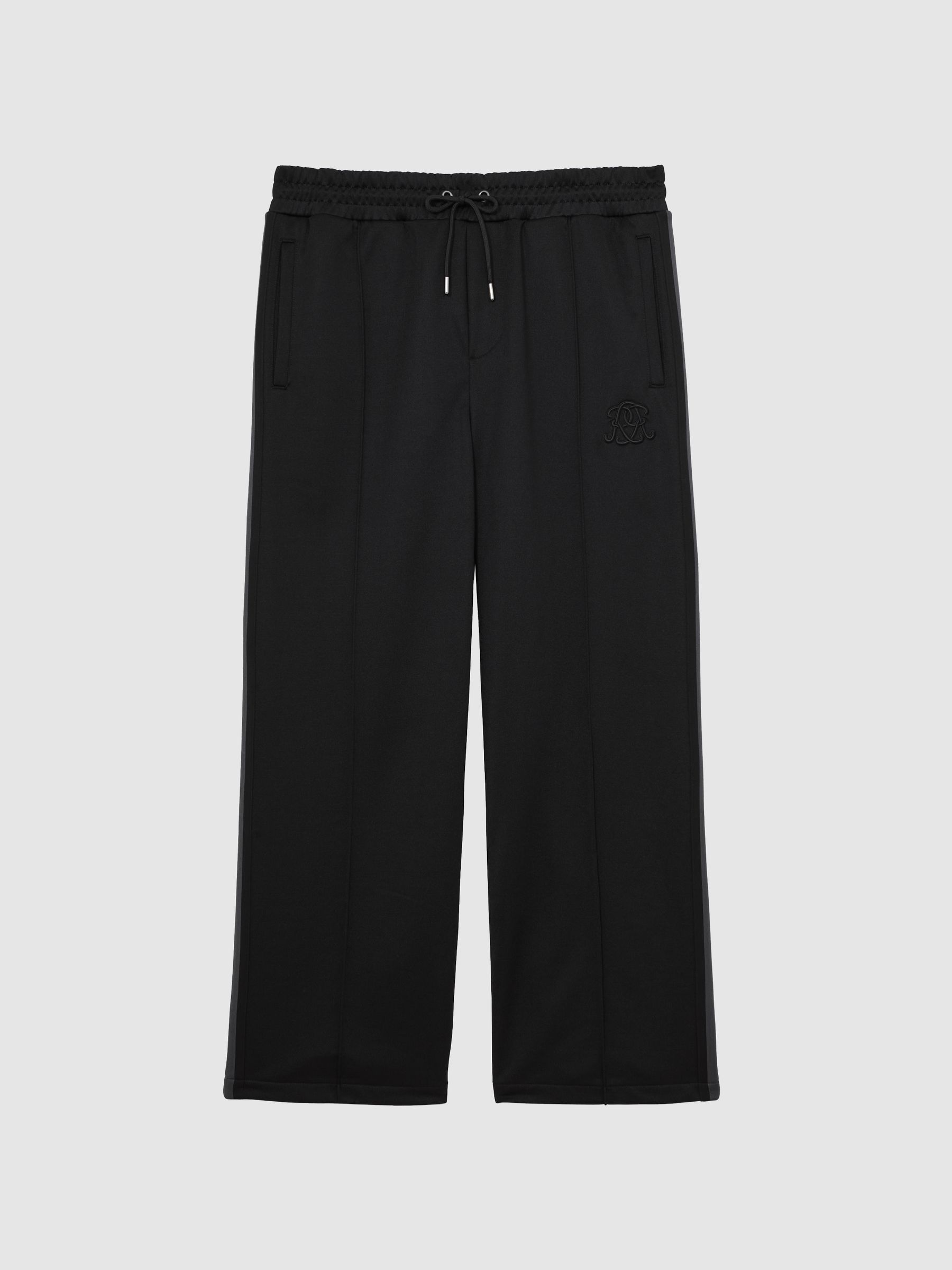 Monogram Cotton Wide-Leg Joggers in Black