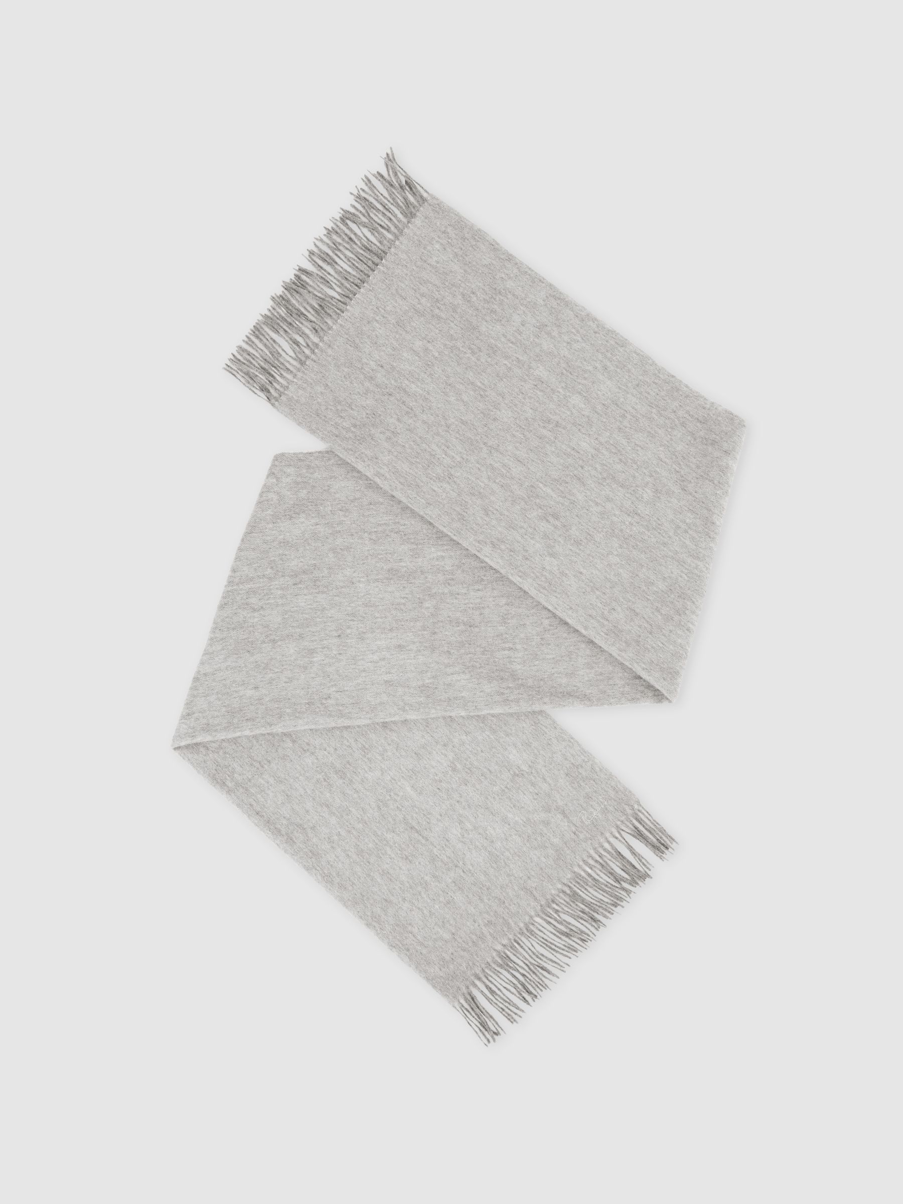 Wool-Cashmere Script-Logo Scarf in Soft Grey
