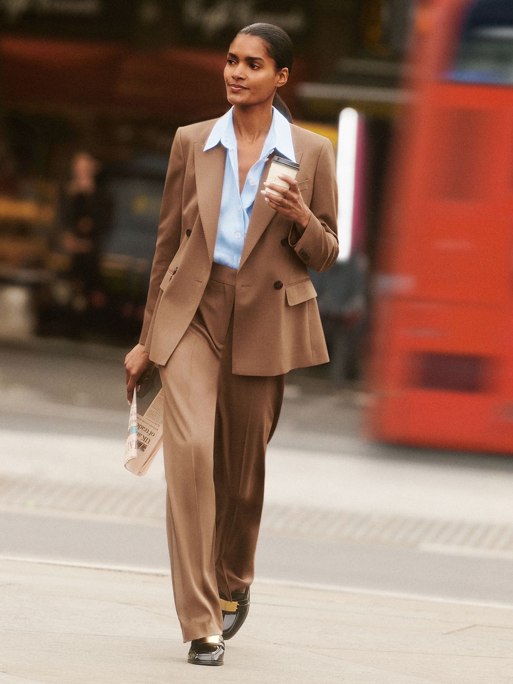 Wool-Blend Wide-Leg Suit Trousers in Tan