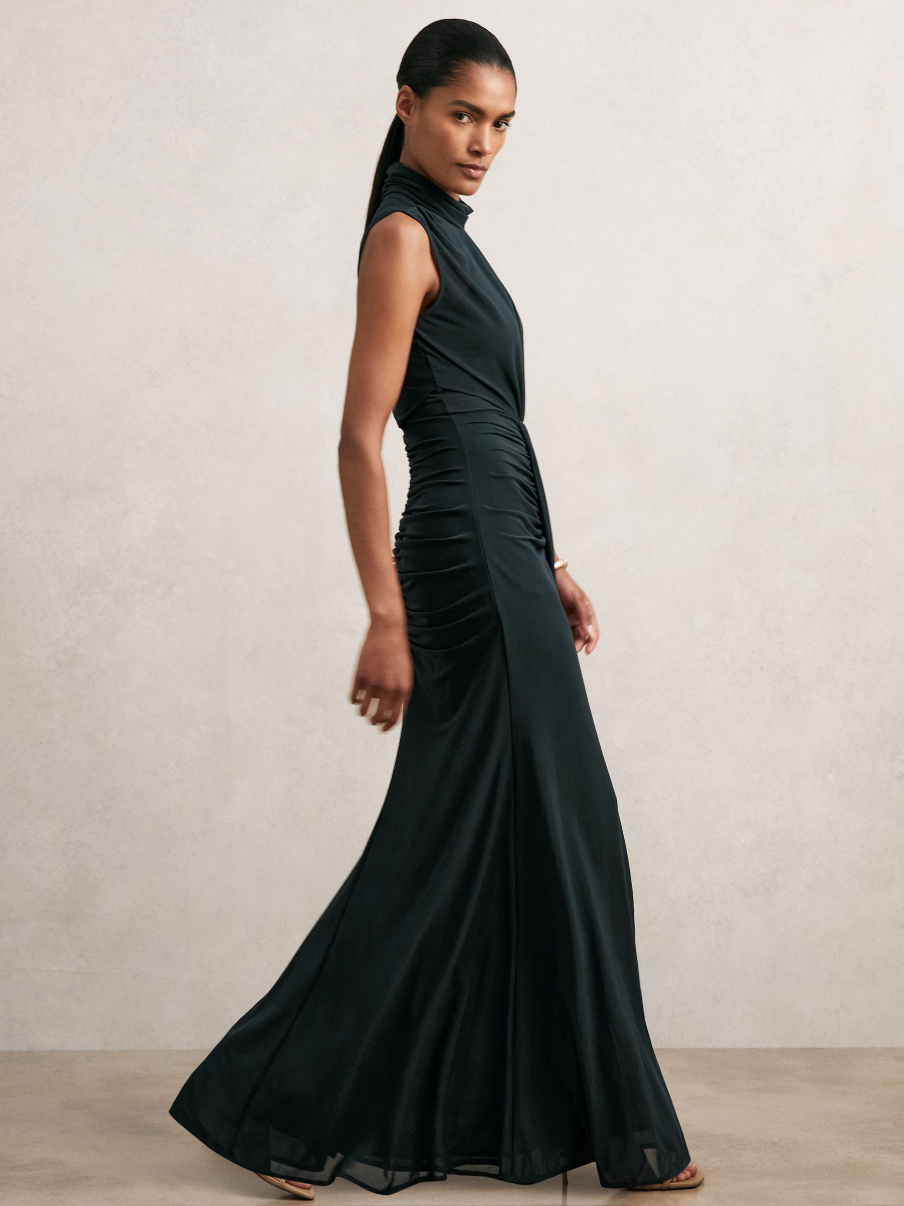 Ruched Sleeveless Maxi Dress in Teal