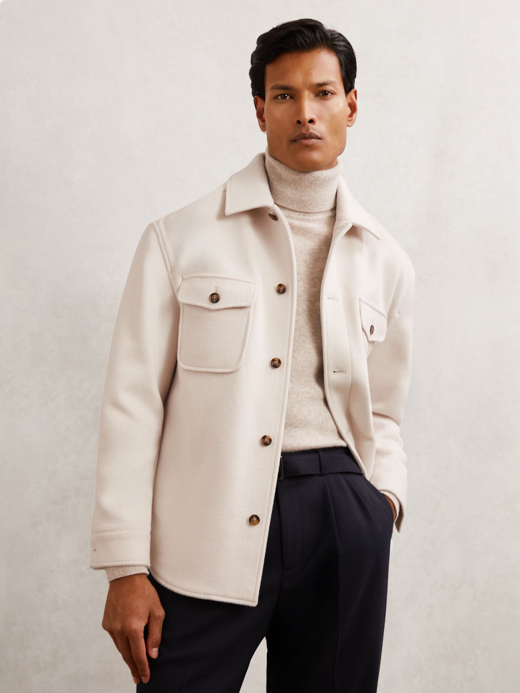 Wool-Blend Twin-Pocket Overshirt in Off White