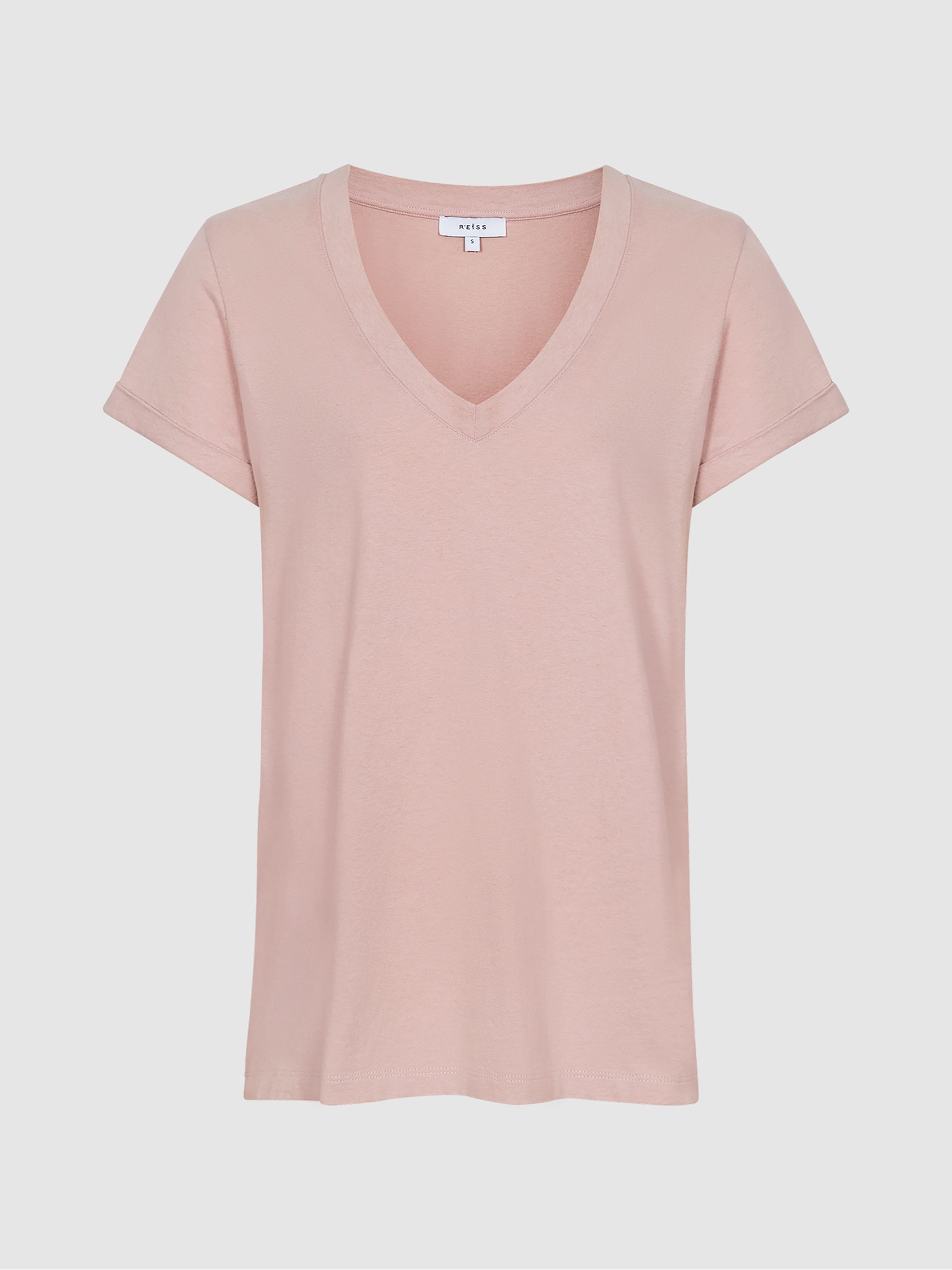 Cotton-Jersey V-Neck T-Shirt in Light Pink