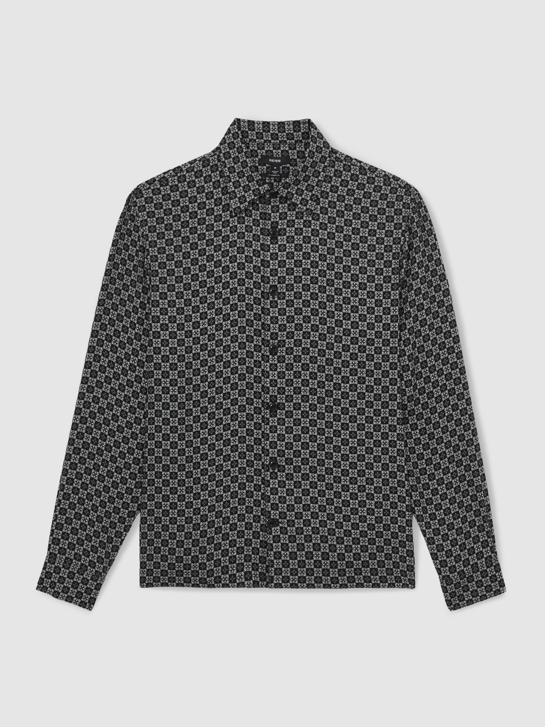 Medallion-Print Long-Sleeve Shirt in Black