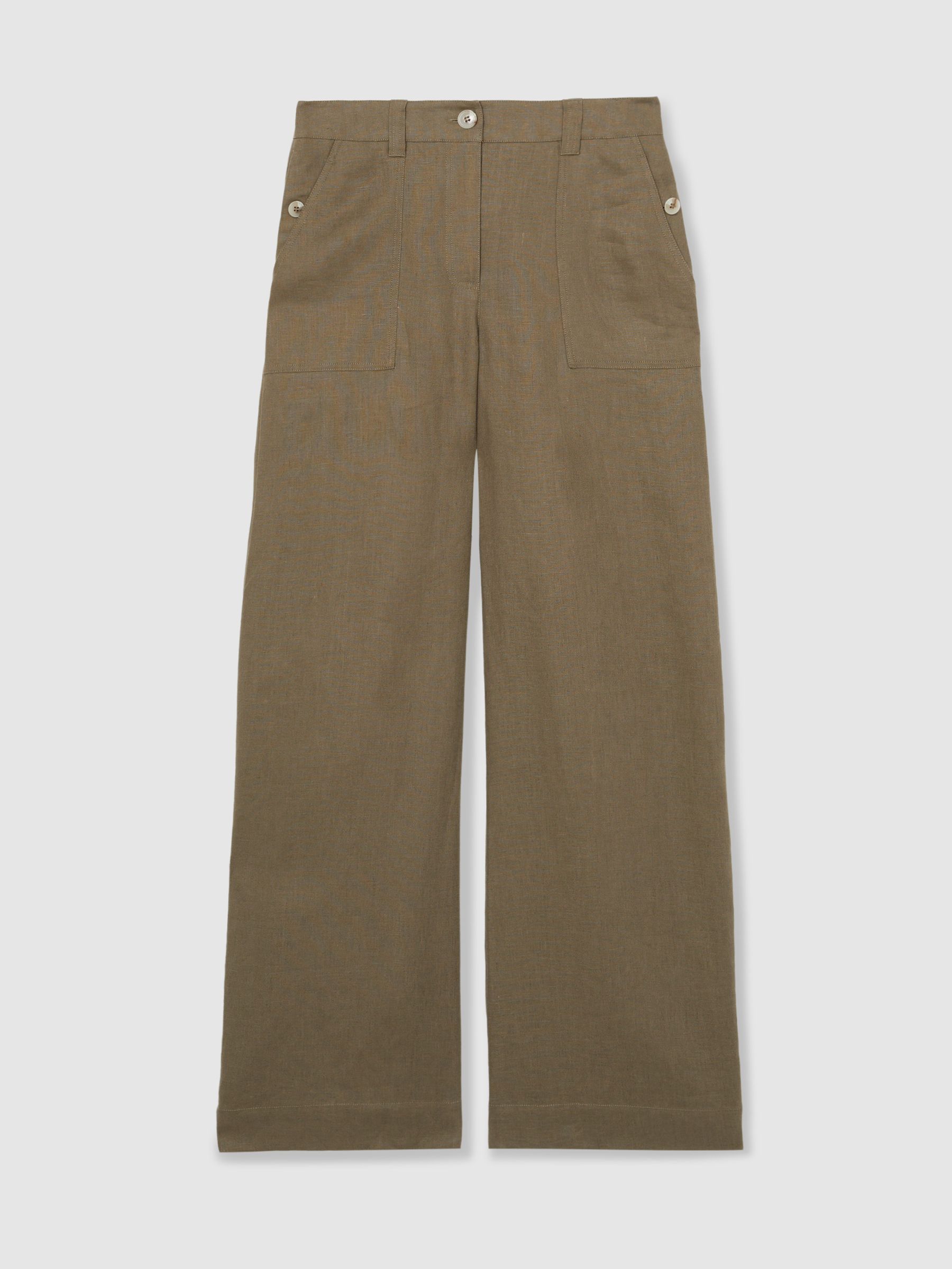 Petite Linen Wide-Leg Trousers in Khaki
