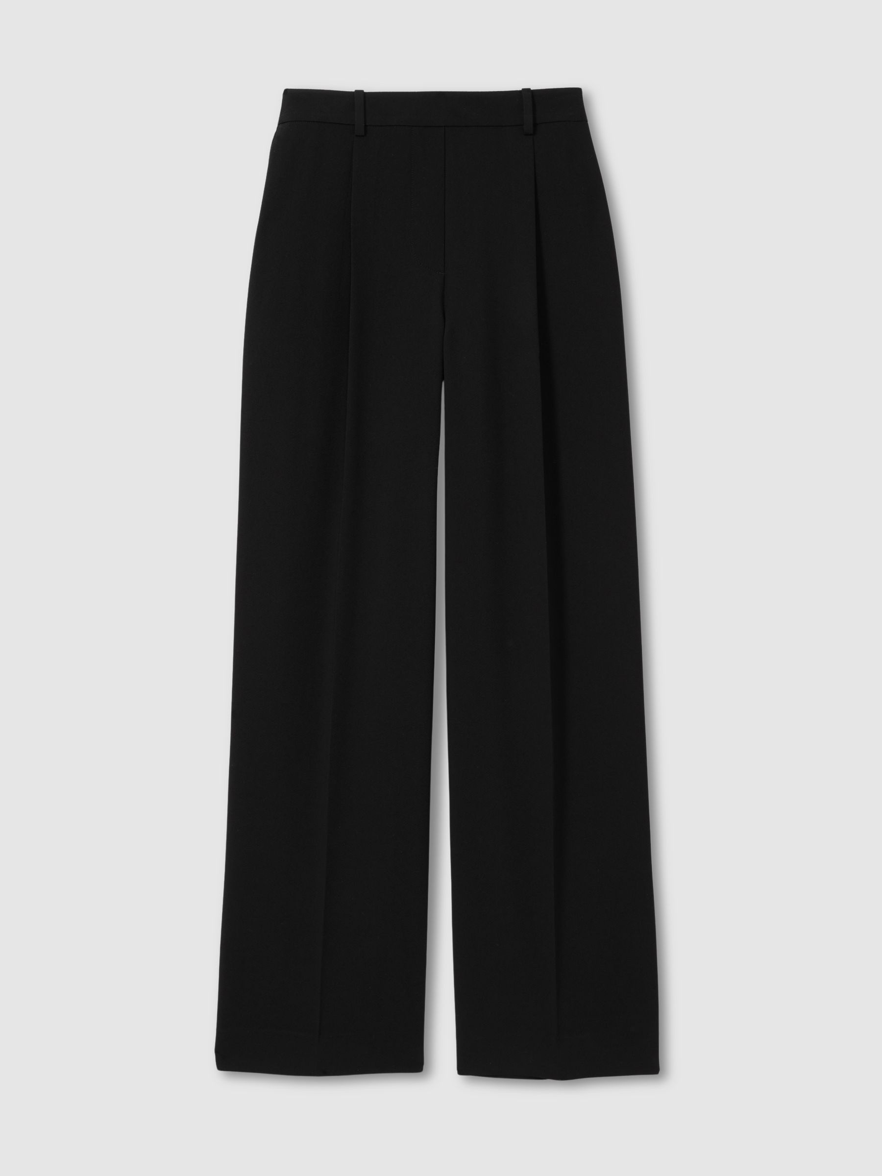 Elasticated-Waist Wide-Leg Twill Trousers in Black