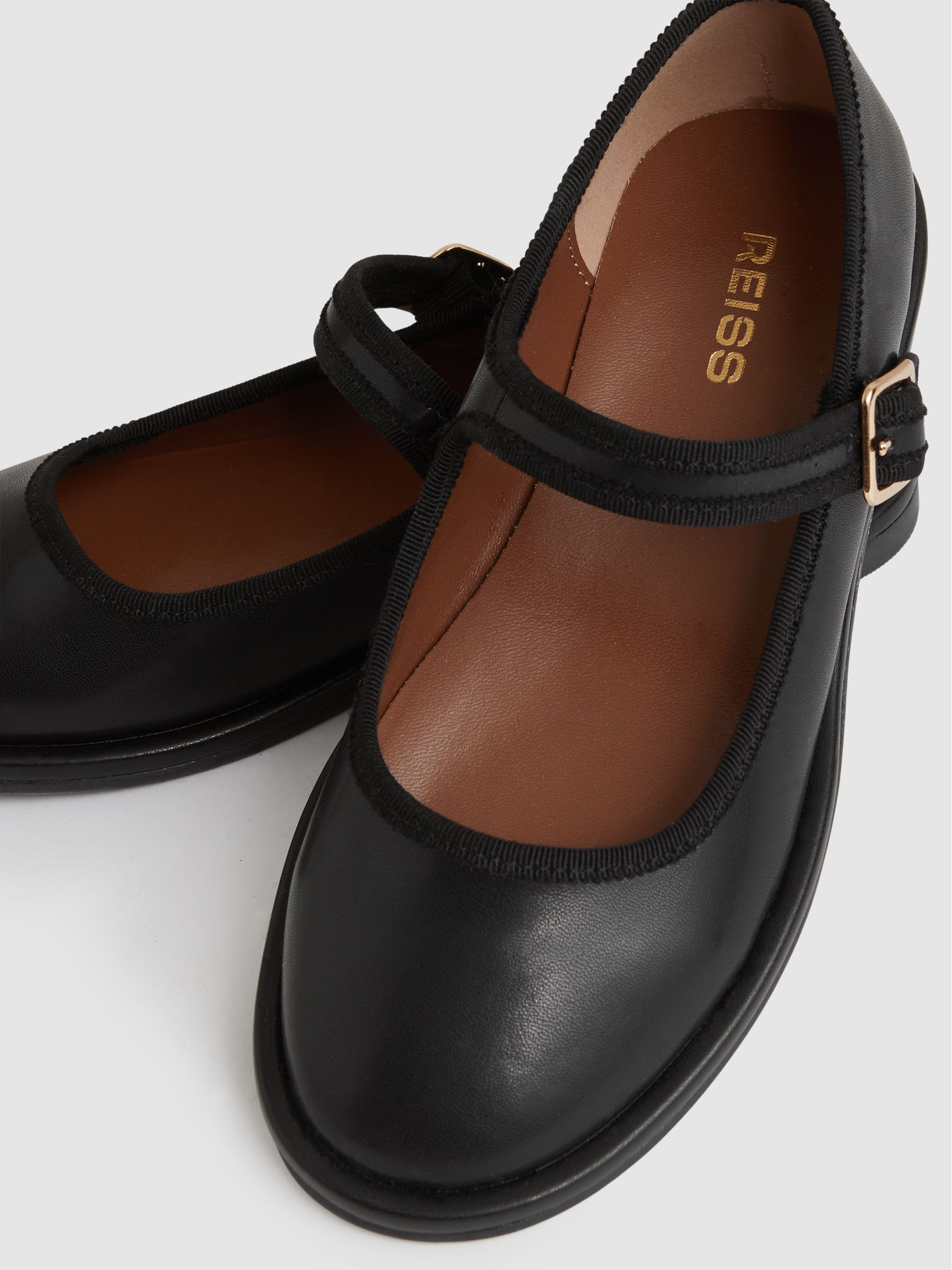 Leather Mary Jane Ballet Pumps in Black