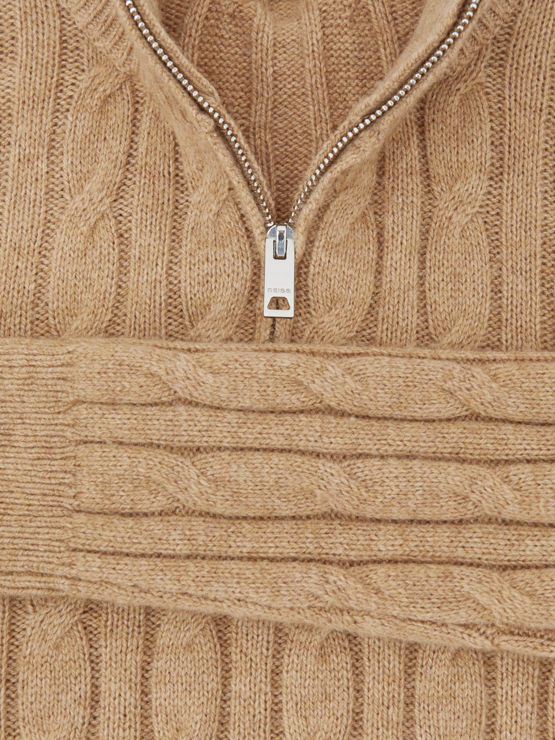 9-13 yrs Wool-Blend Half-Zip Cable Knit Jumper in Camel Melange