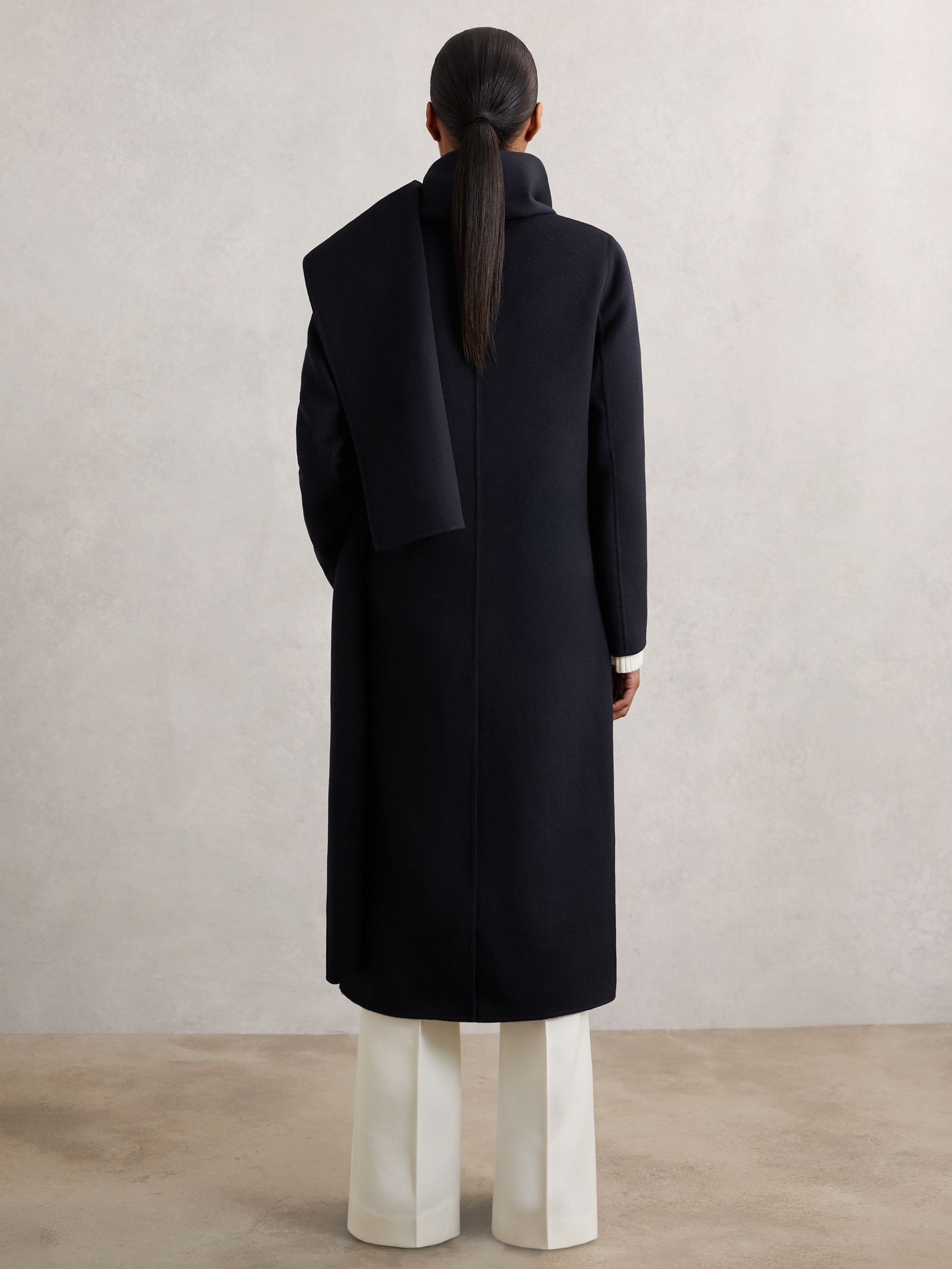 Petite Wool-Blend Scarf Blindseam Coat in Navy