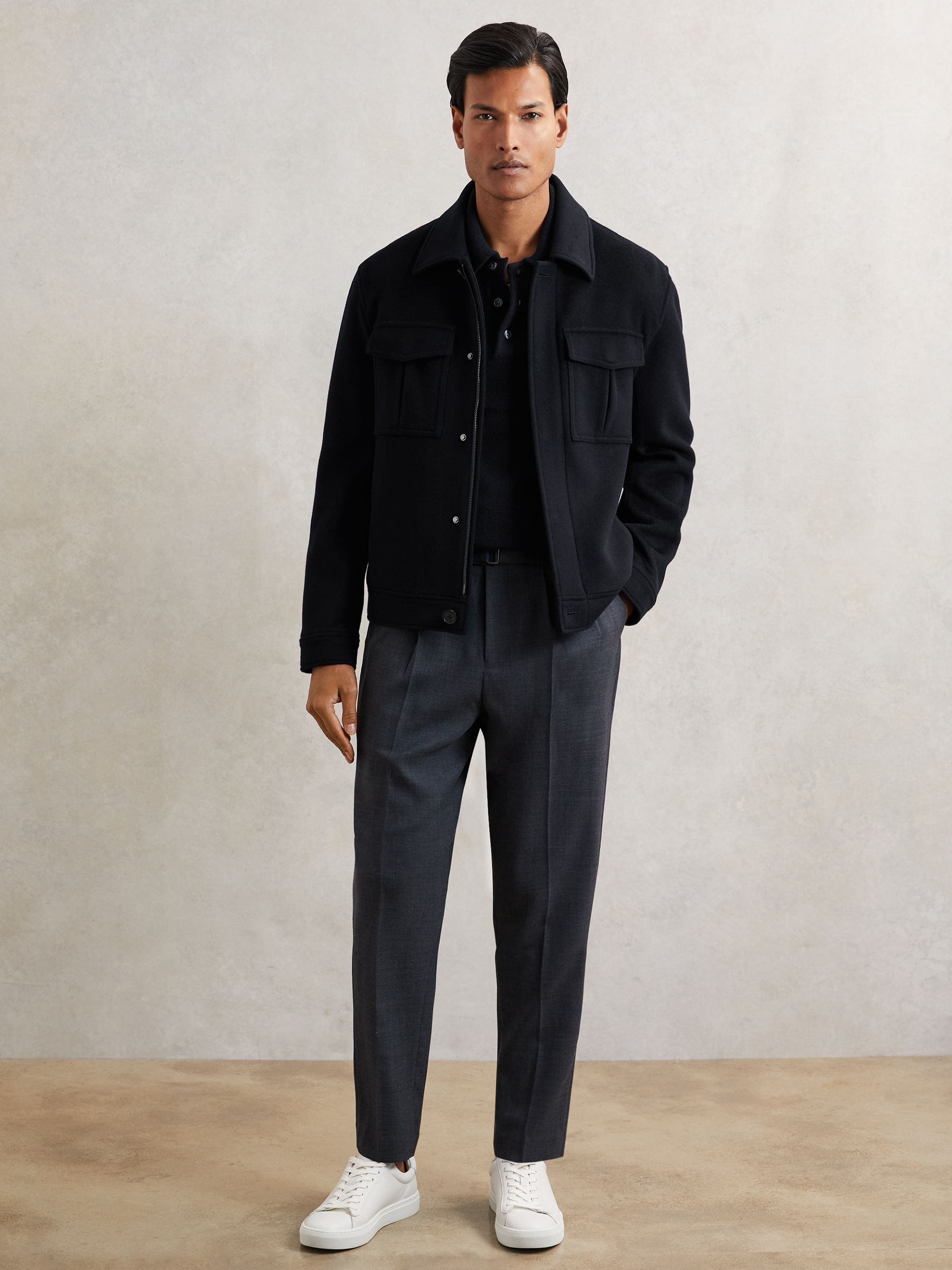 Wool-Blend Polo Jumper with Cashmere in Navy