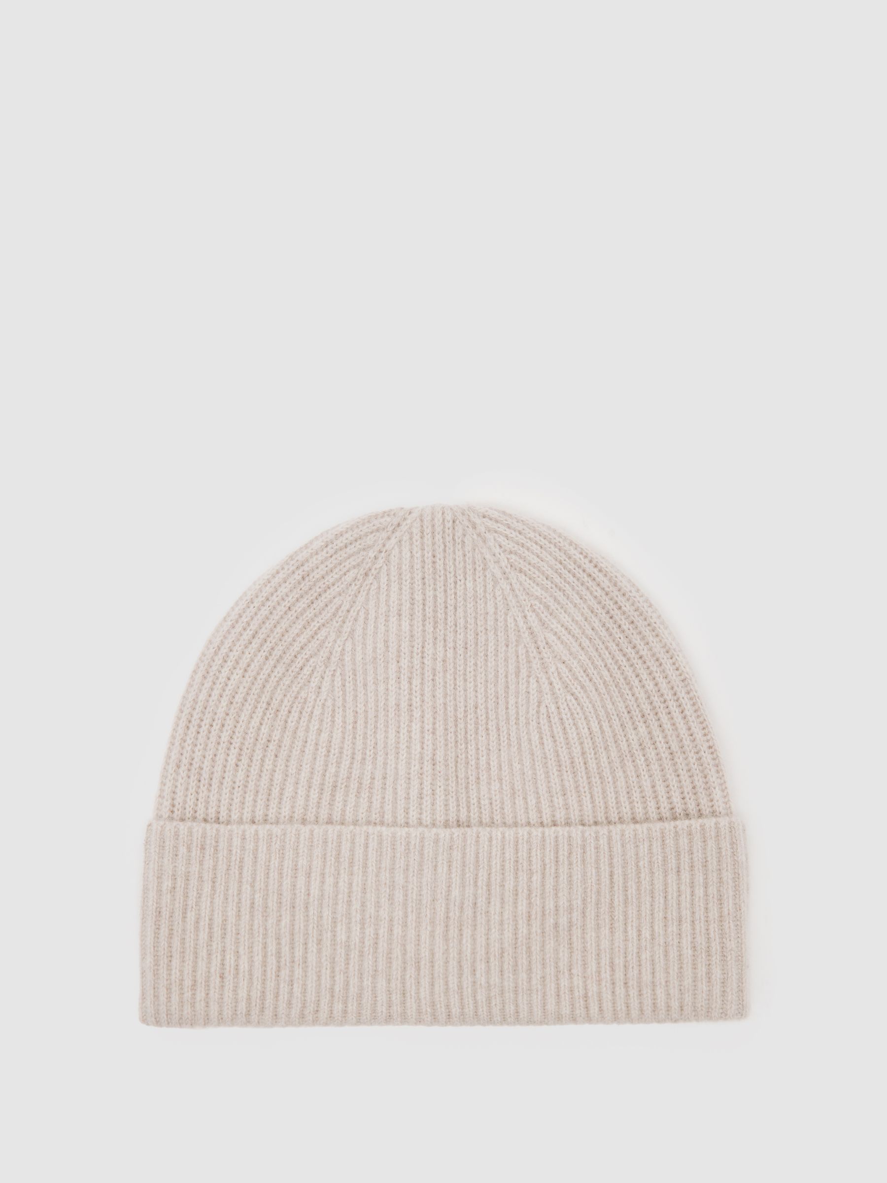 Merino Wool Rib-Knit Beanie in Light Oatmeal Melange