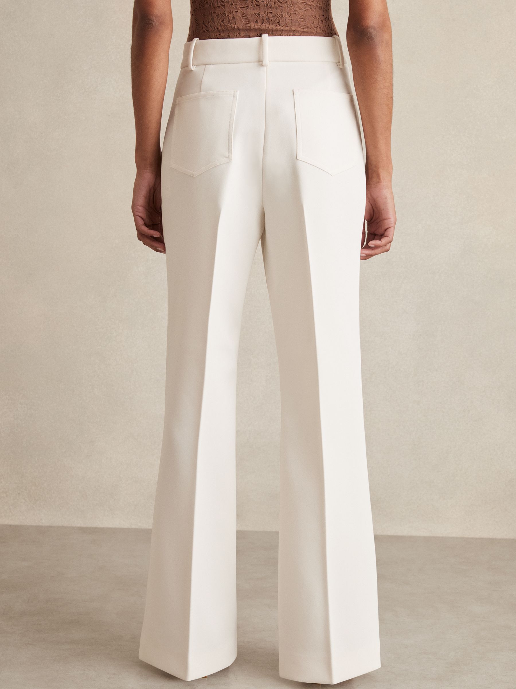 Twill Patch-Pocket Flared Trousers in Cream