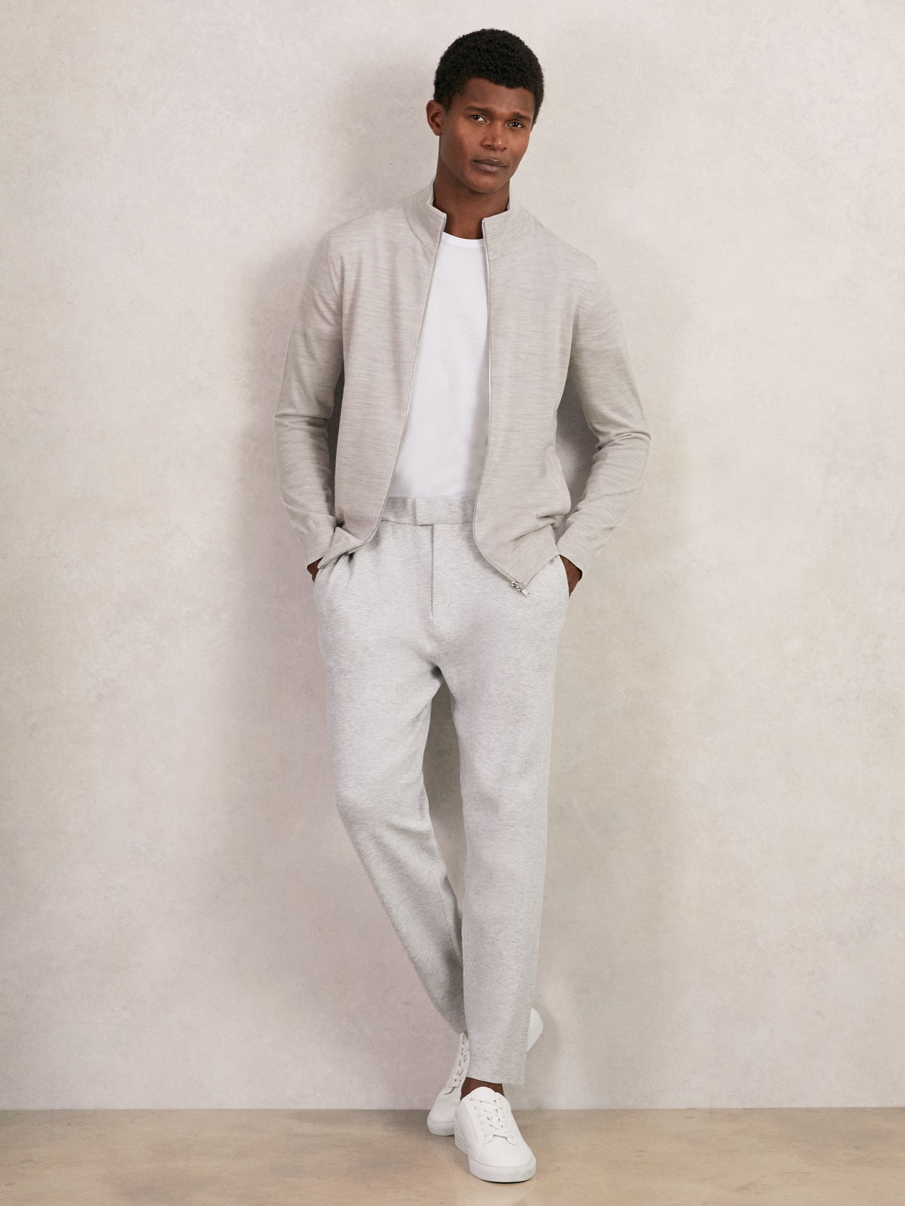 Merino Wool Zip Through Cardigan in Midnight Navy