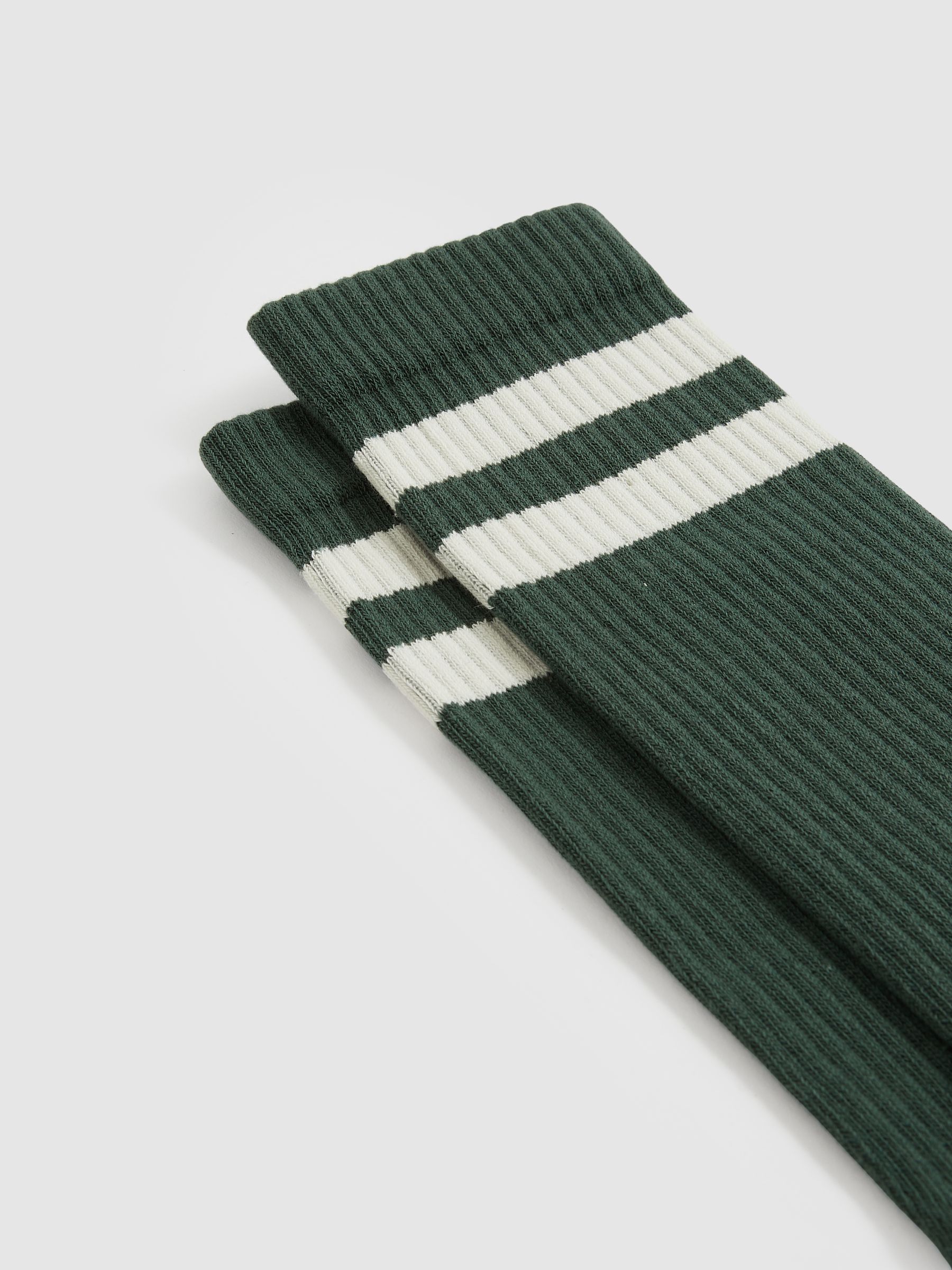 Cotton-Blend Double-Stripe Socks in Pine Green/Ecru