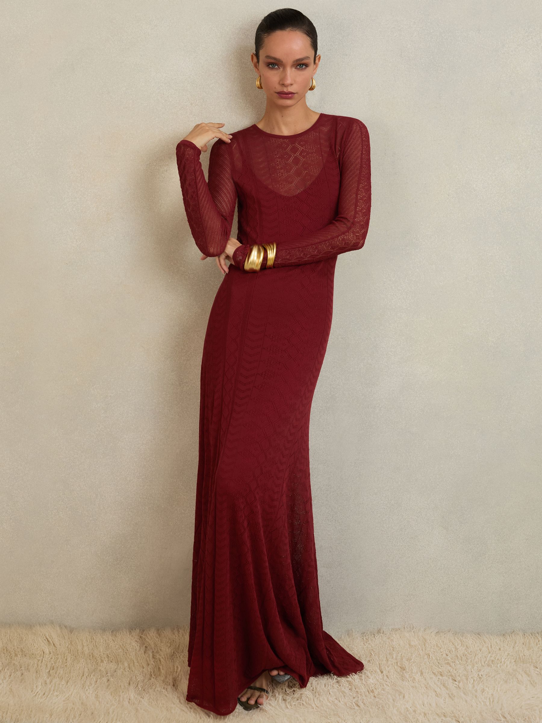 Atelier Pointelle-Knit Maxi Dress in Red