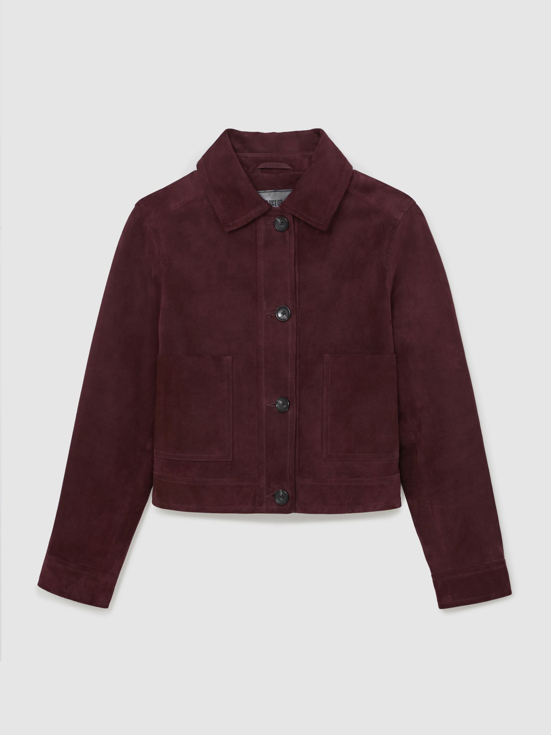 Petite Suede Button-Through Jacket in Burgundy