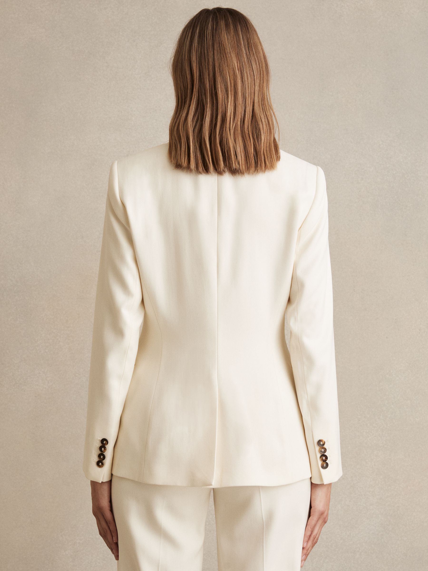 Petite Single-Breasted Peak-Lapel Tailored Blazer in Cream
