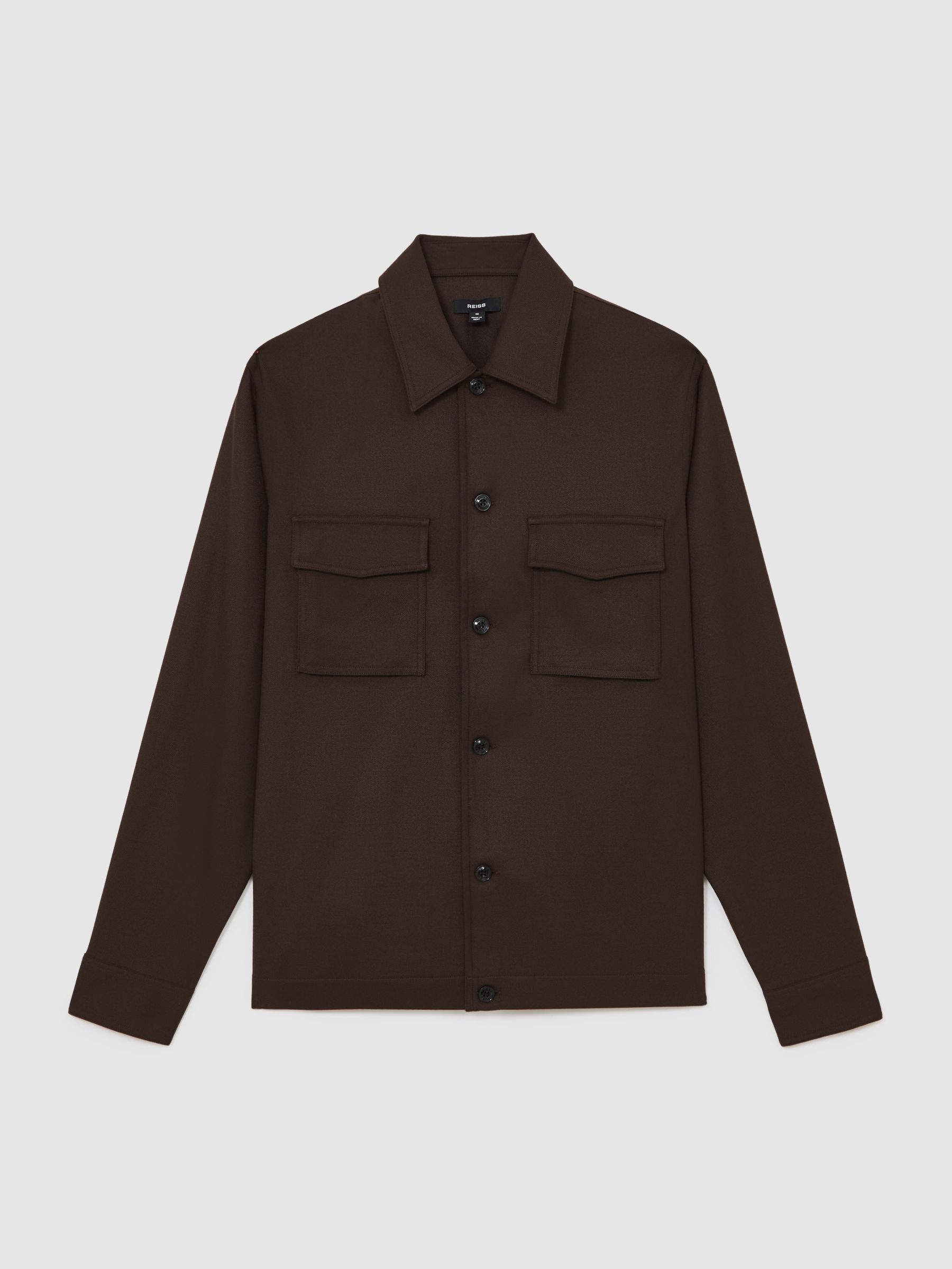 Twill Twin-Pocket Overshirt in Tobacco Brown