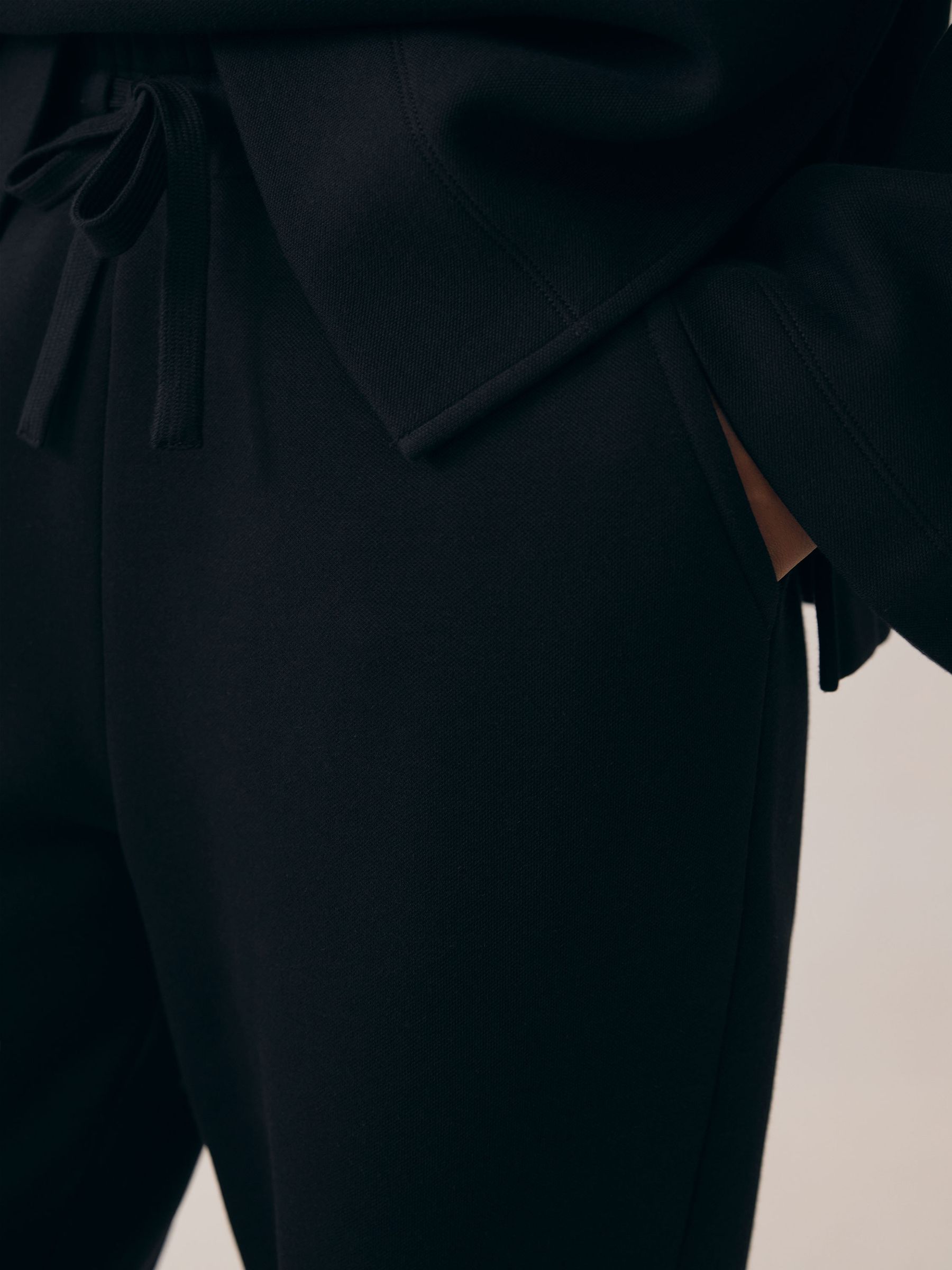 Cotton Blend Interlock Wide Leg Joggers in Black/White