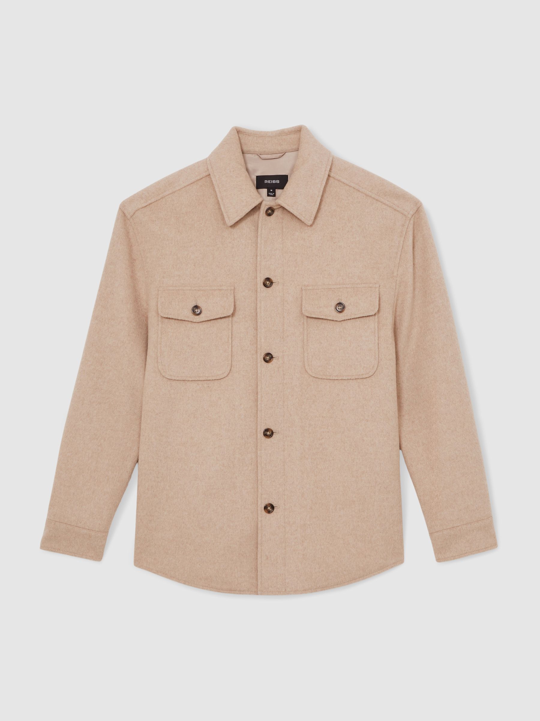 Wool-Blend Twin-Pocket Overshirt in Oatmeal Brown