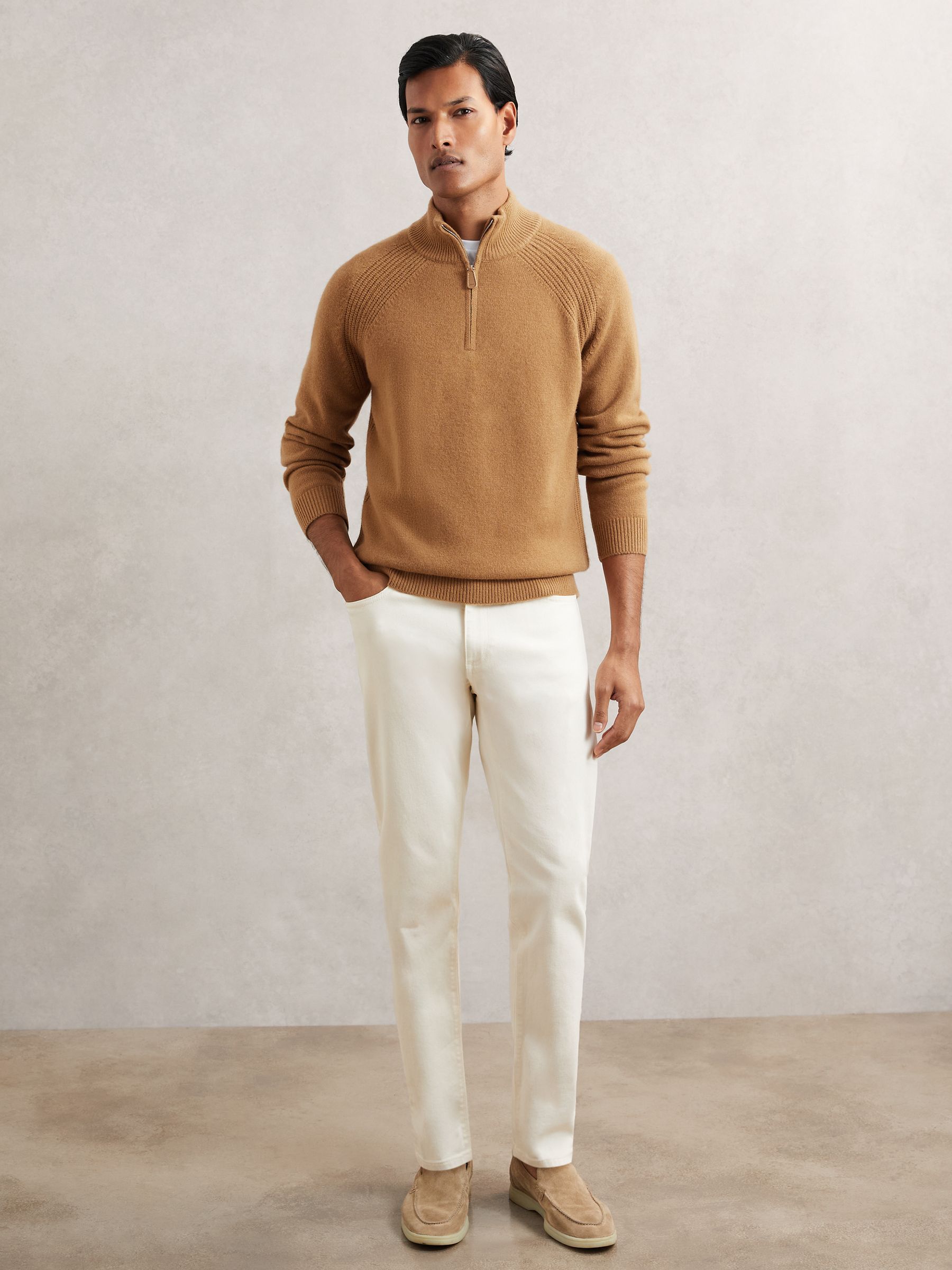 Wool And Cashmere Half-Zip Jumper in Camel