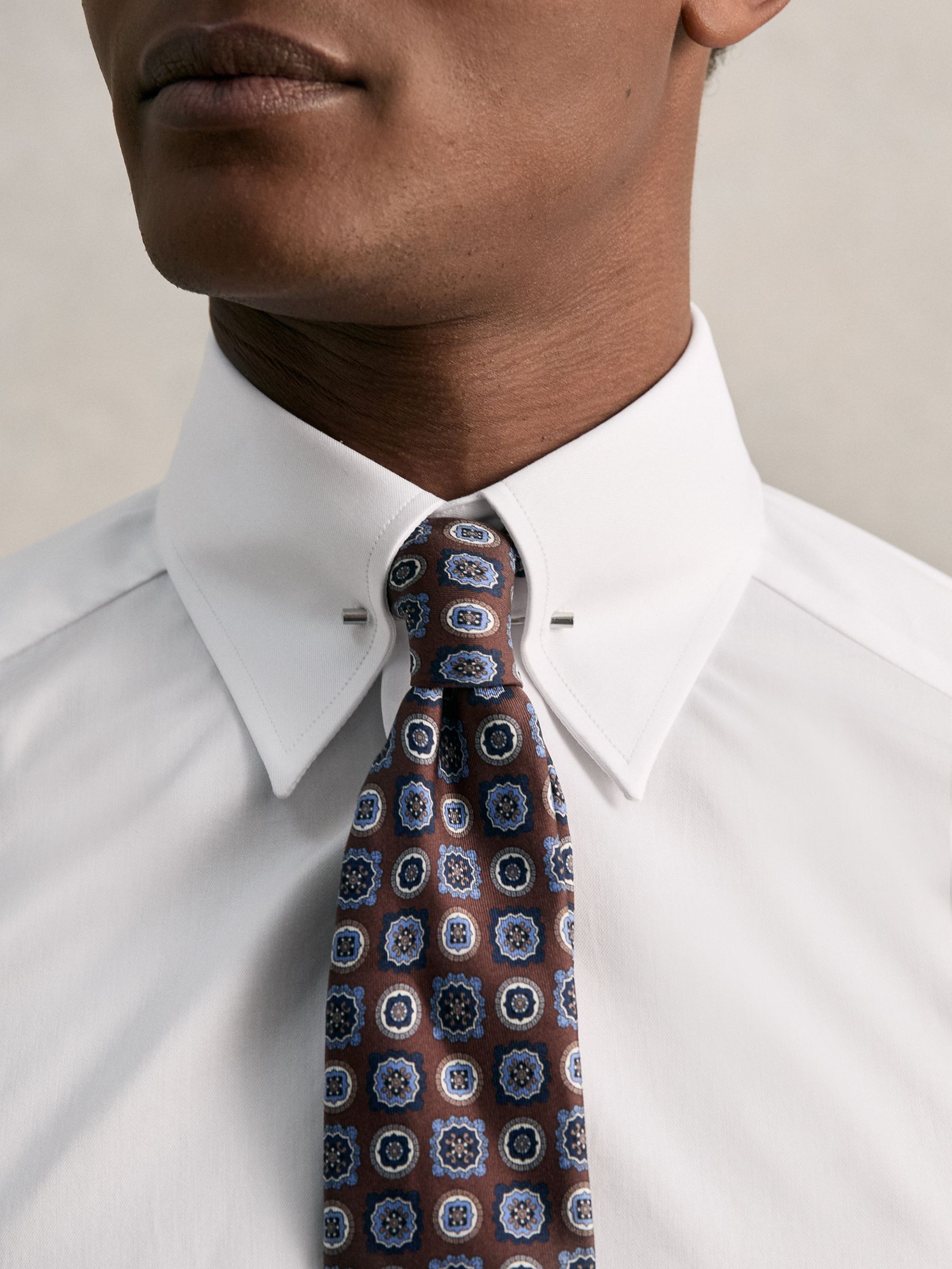 Slim Fit Cotton Pin Collar Shirt in White