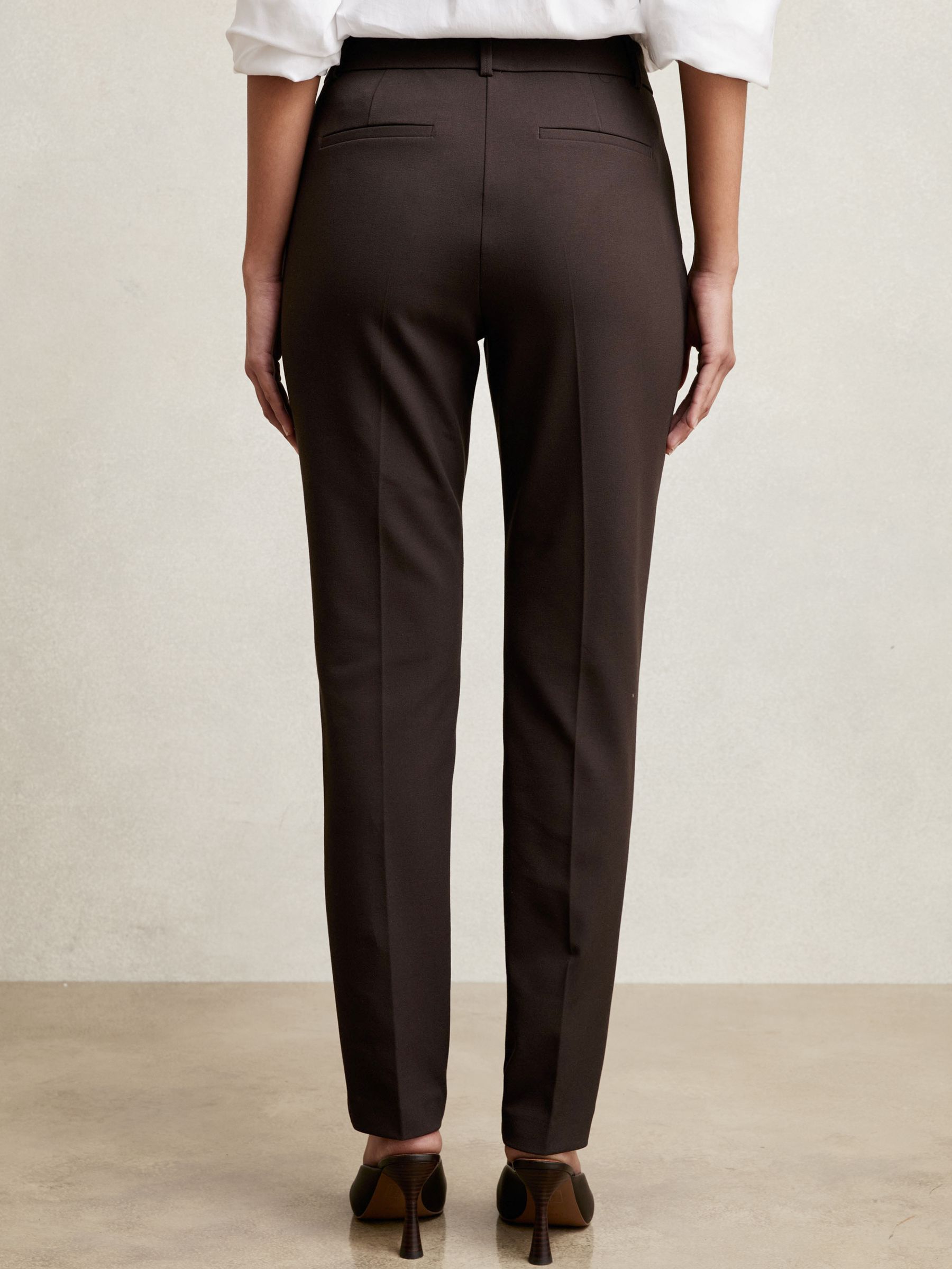 Petite Pintuck Tapered Trousers in Chocolate Brown