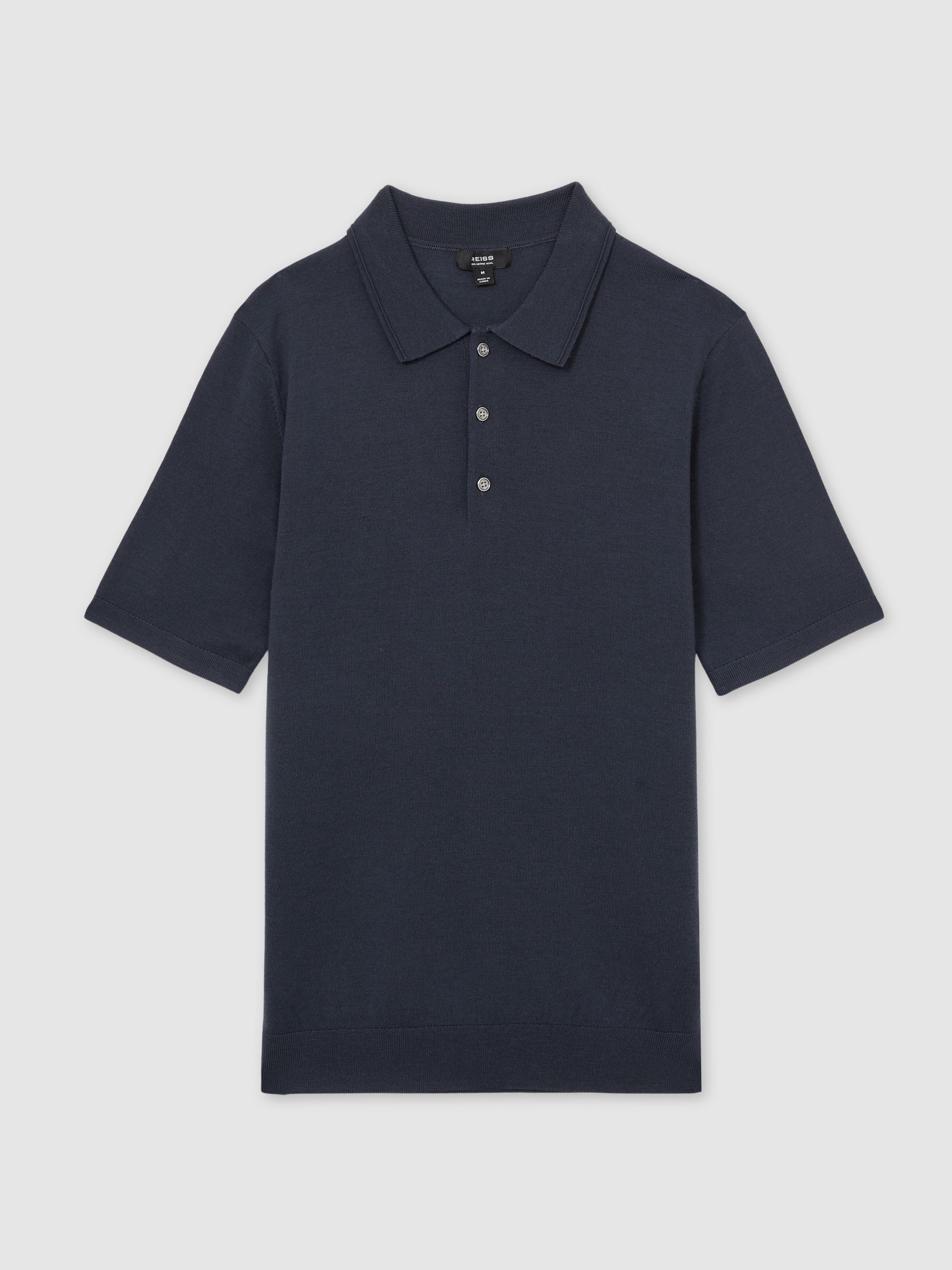 Merino Wool Short-Sleeve Polo Shirt in Midnight Navy