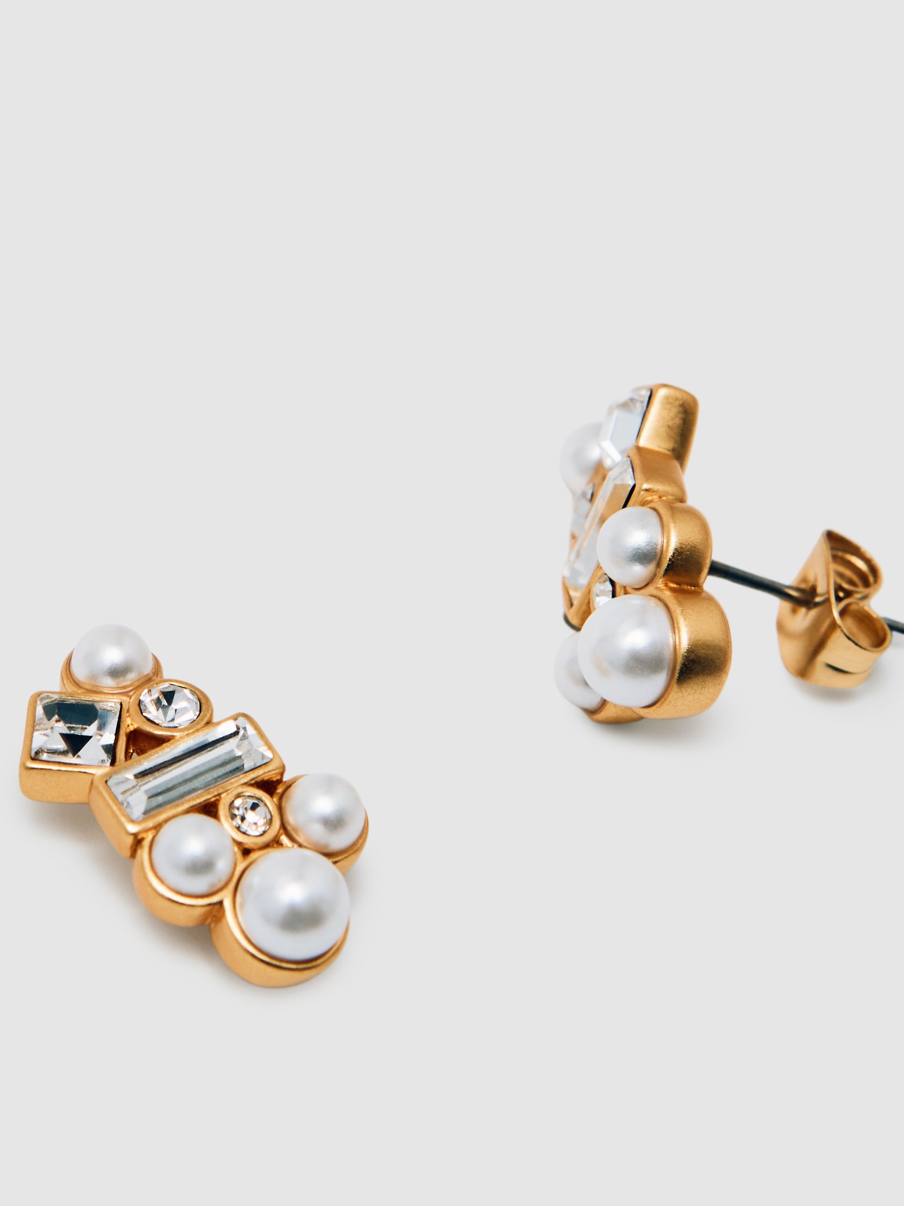 Tone Faux-Pearl and Crystal Stud Earrings in Gold