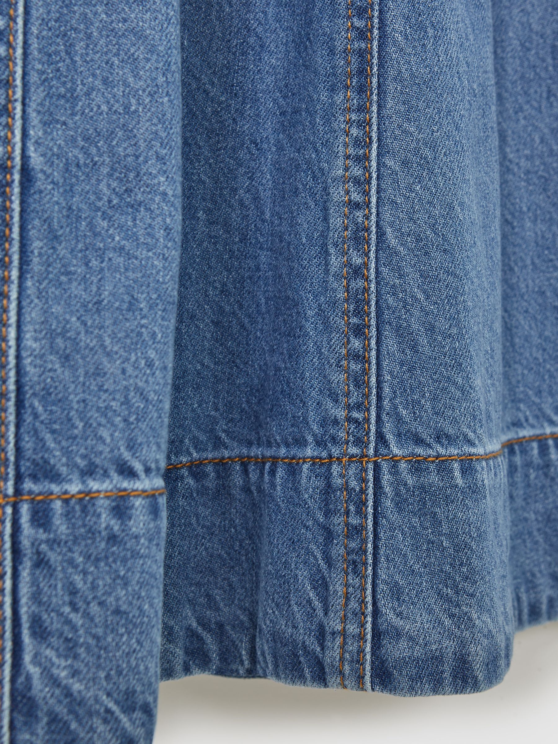 Paige Flared Denim Midi Dress in Light Blue