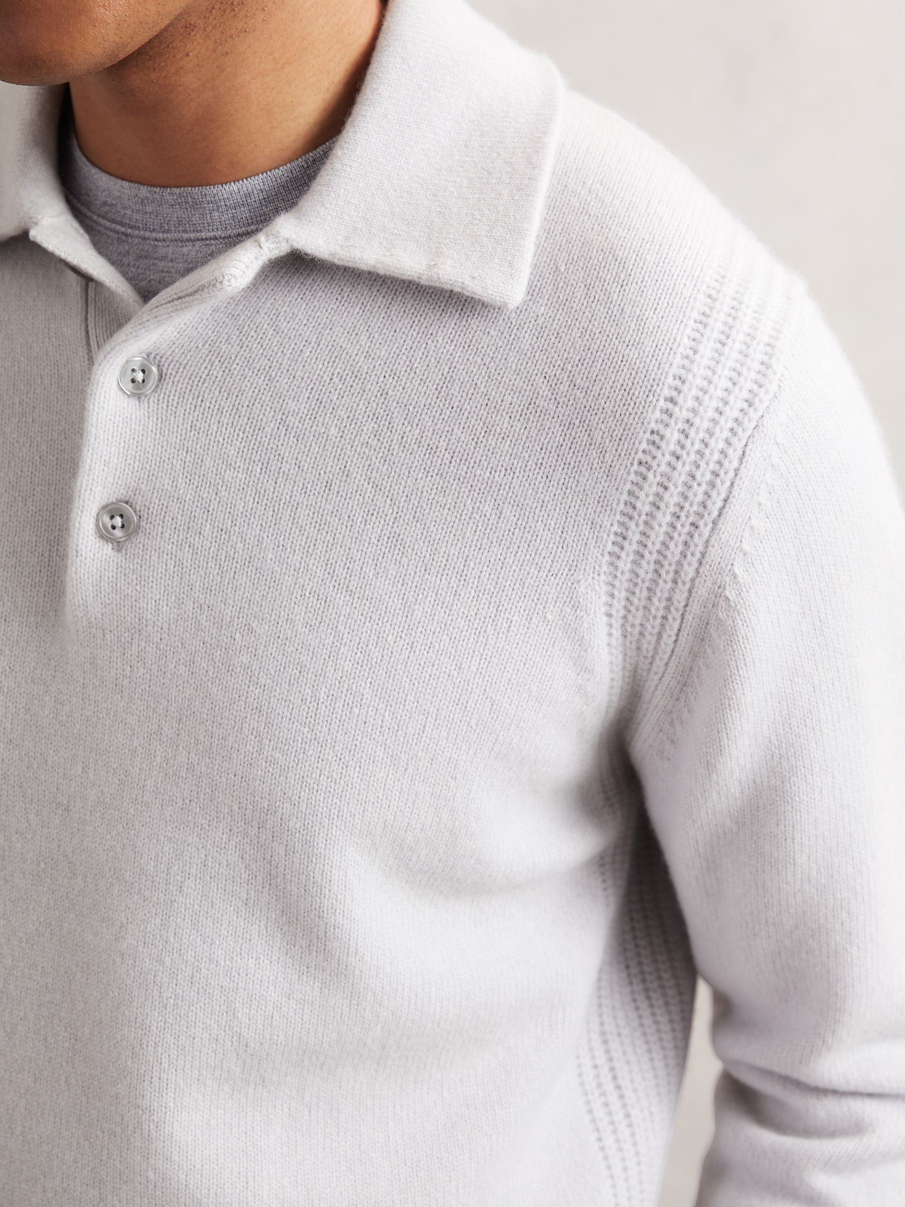 Wool-Blend Polo Jumper with Cashmere in Ice Grey