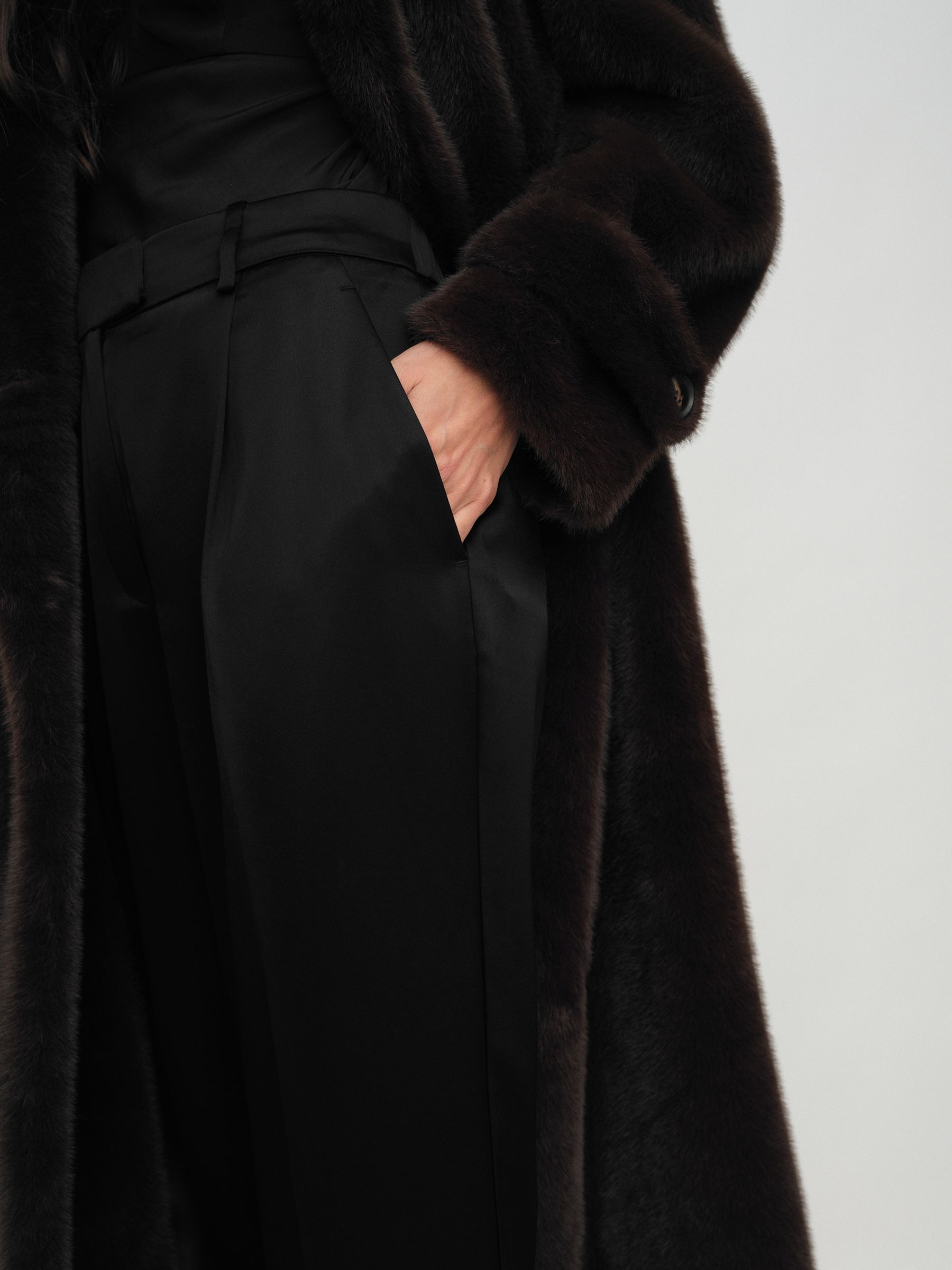 Petite Satin Tapered Trousers in Black