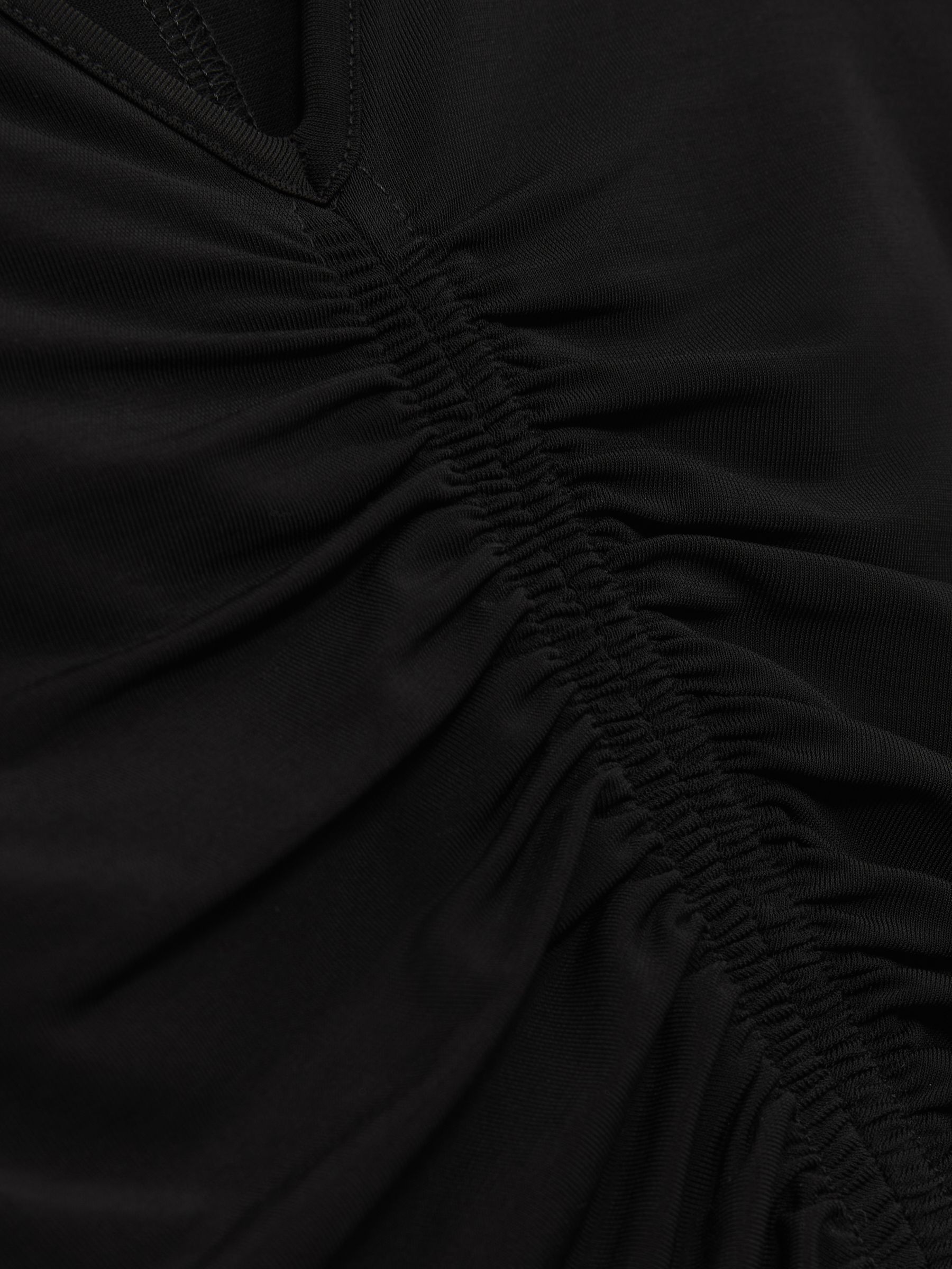 Ruched Mesh V-Neck Top in Black