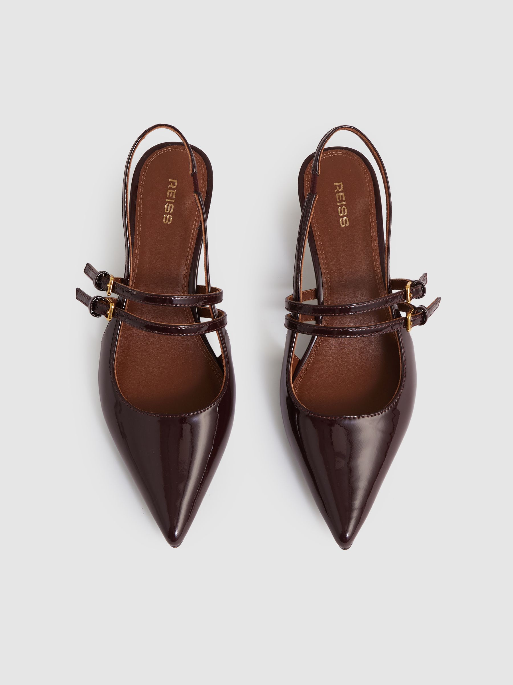 Leather Slingback Buckle Court Shoes in Oxblood