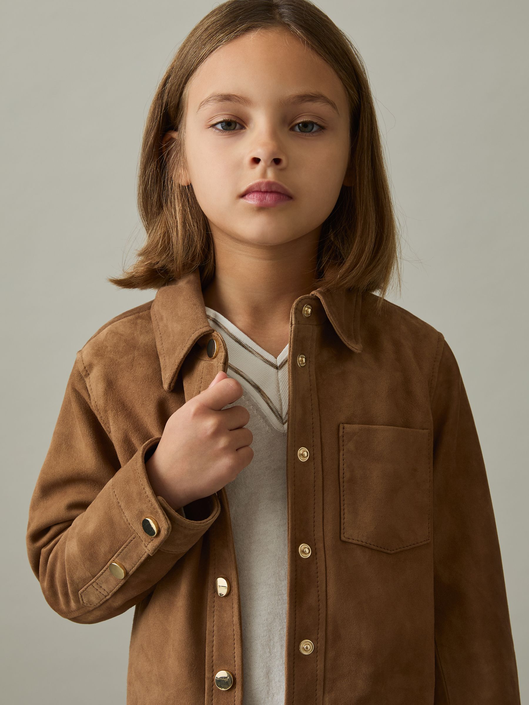 9-13 yrs Suede Cropped Jacket in Tan
