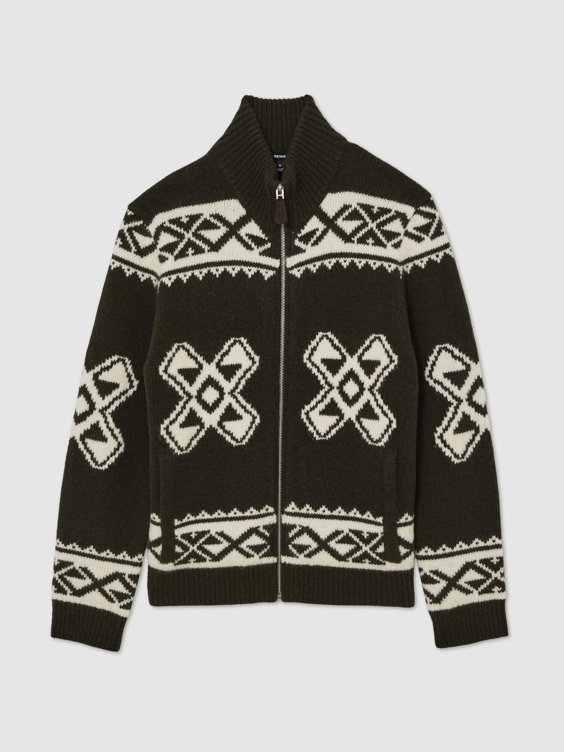 Wool-Blend Fair Isle Zip Jumper in Forest Green