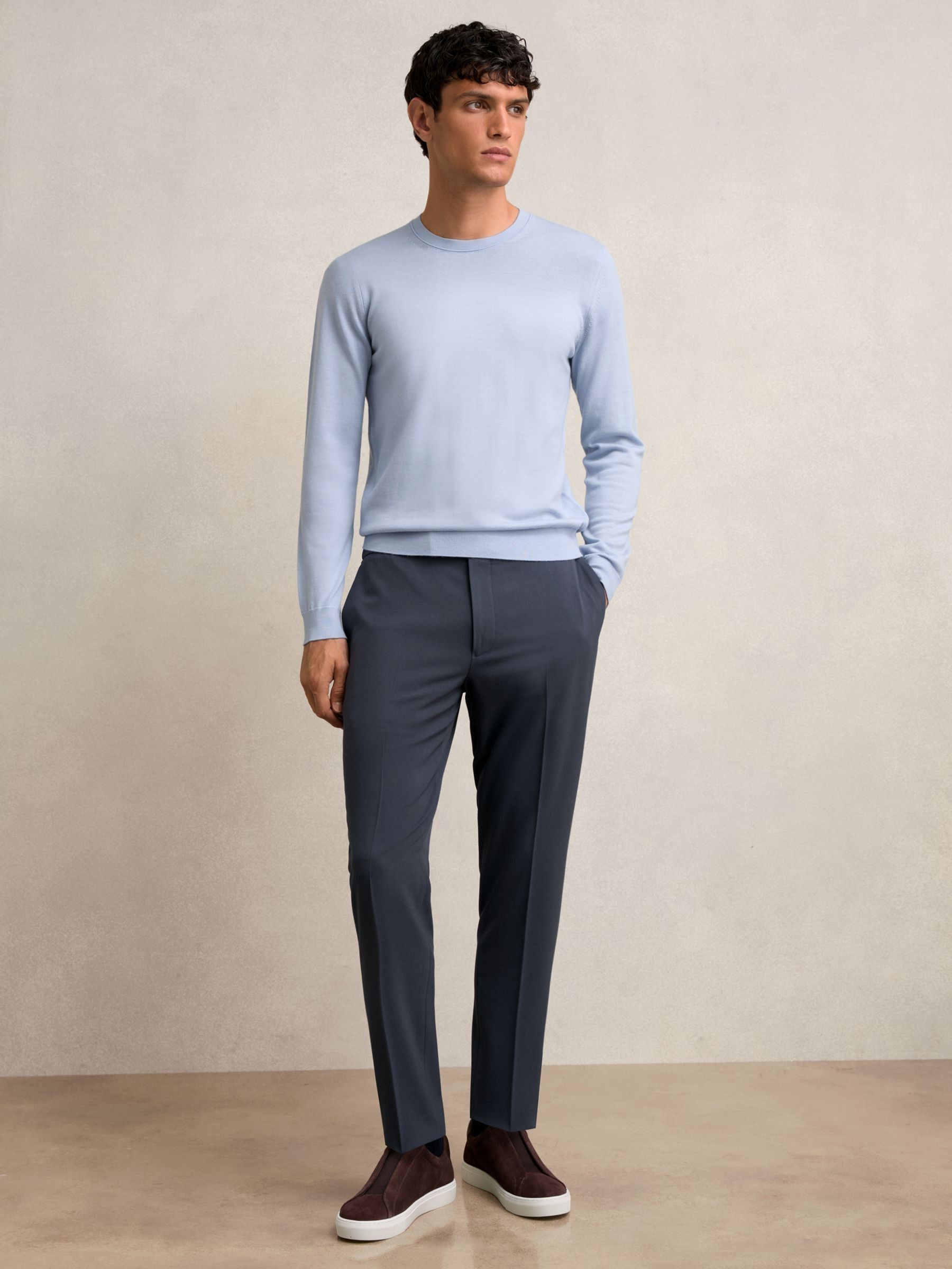 Stretch Slim Fit Drawstring Trousers in Navy