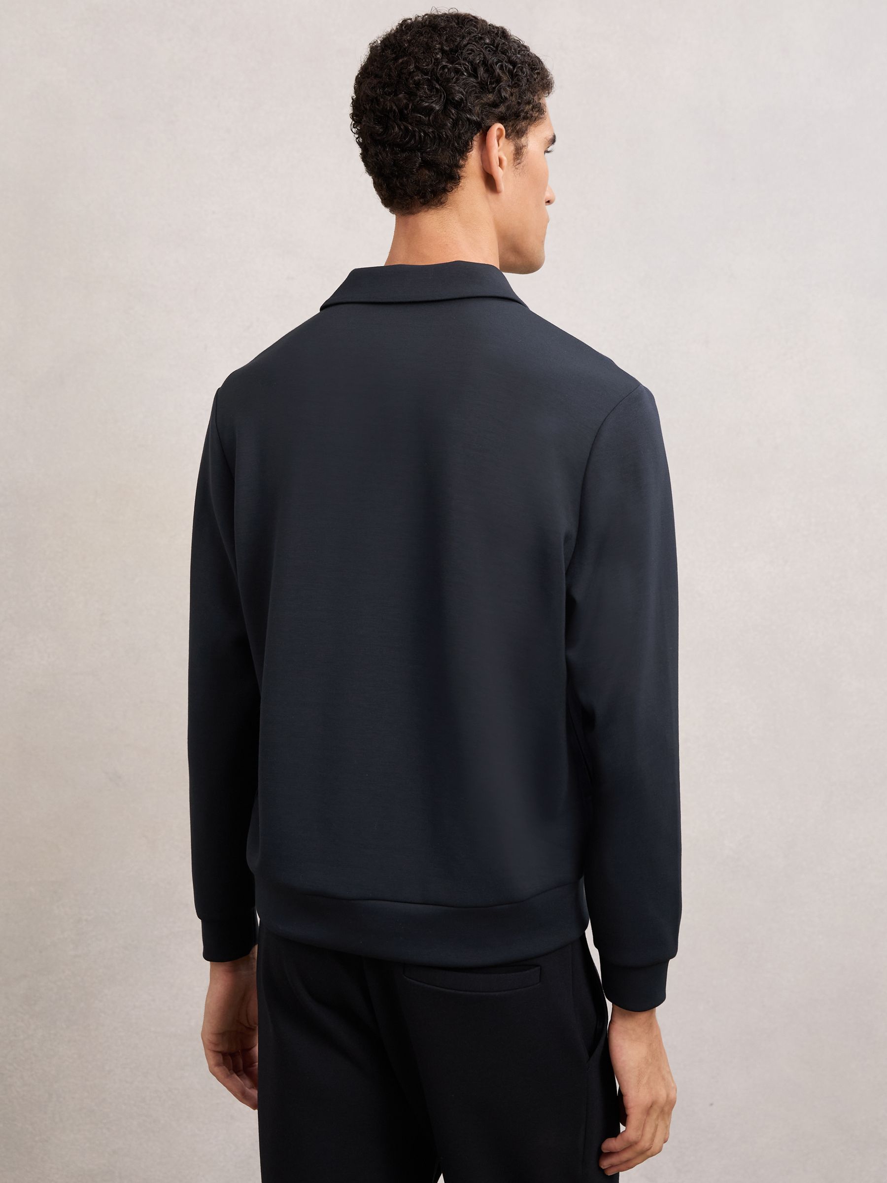 Interlock Open-Collar Polo Sweatshirt in Navy Blue