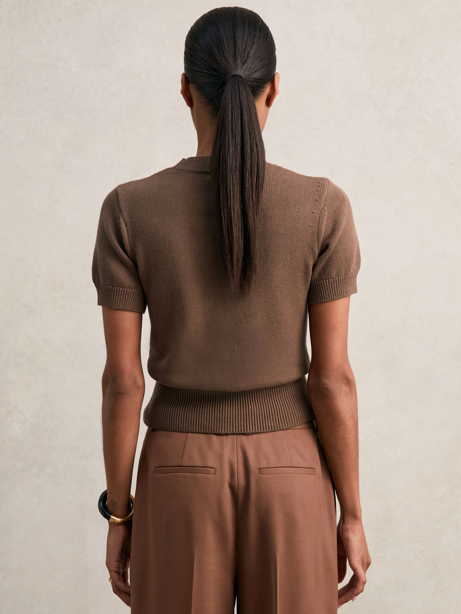 Cotton And Wool Crew-Neck Top in Brown